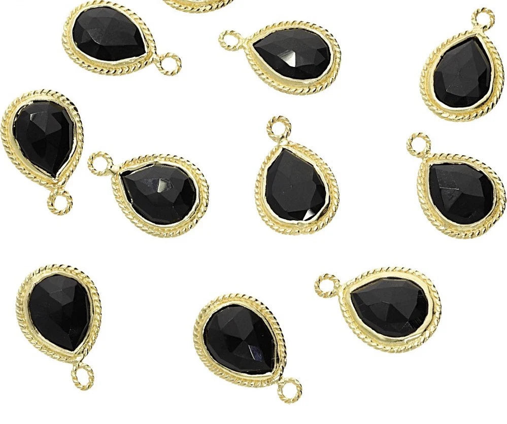 Black Onyx Pear Shape Gemstone Twisted Wire Gold Plated Finding Bezel Charm Pendant