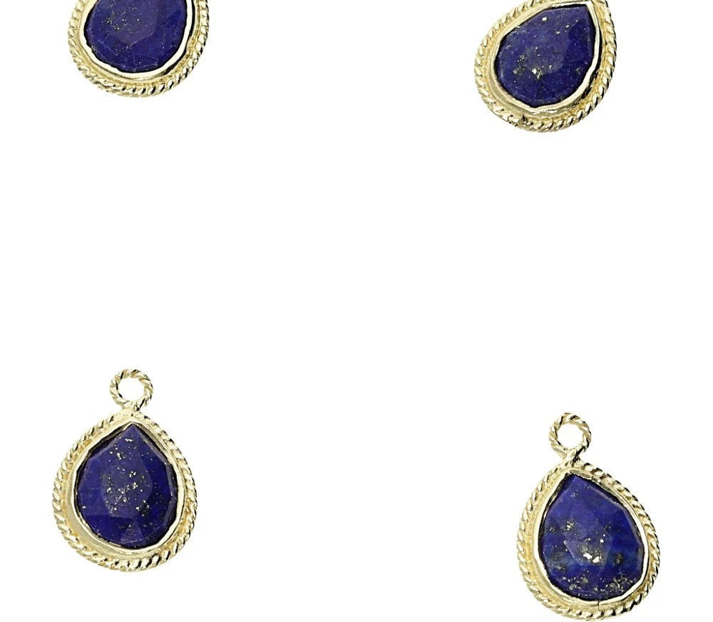 Lapis Lazuli Pear Shape Gemstone Twisted Wire Gold Plated Finding Bezel Charm Pendant