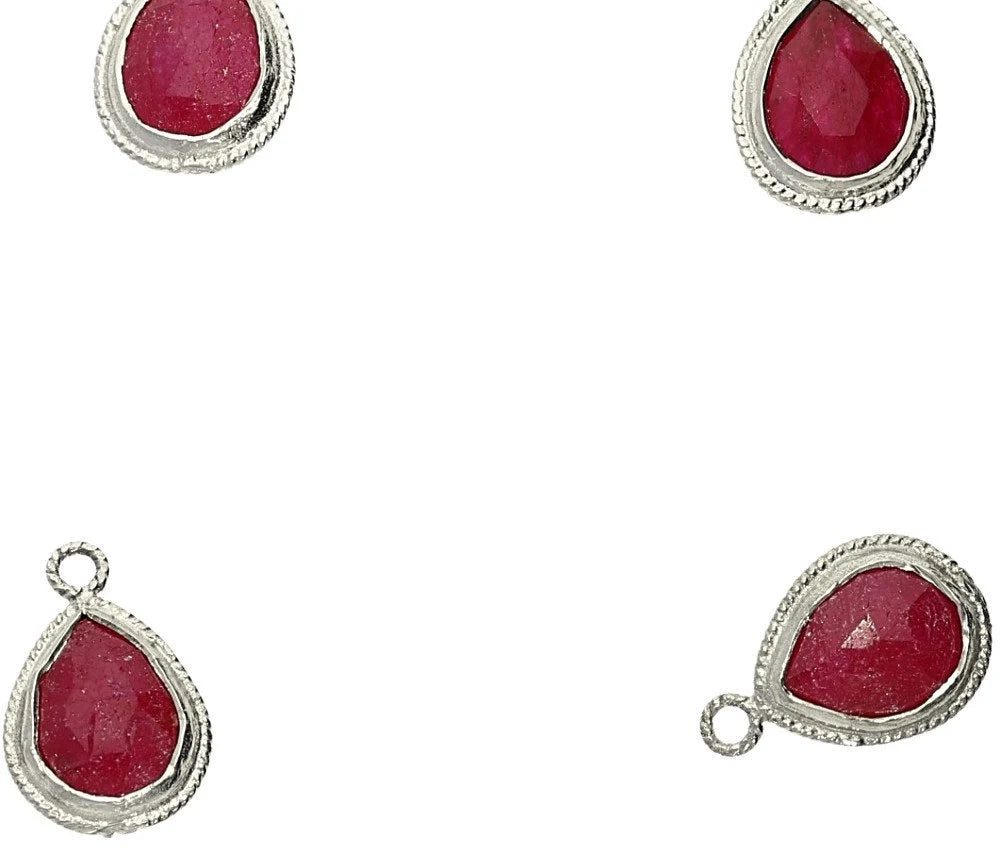 Dyed Ruby Pear Shape Gemstone Twisted Wire Silver Plated Finding Bezel Charm Pendant