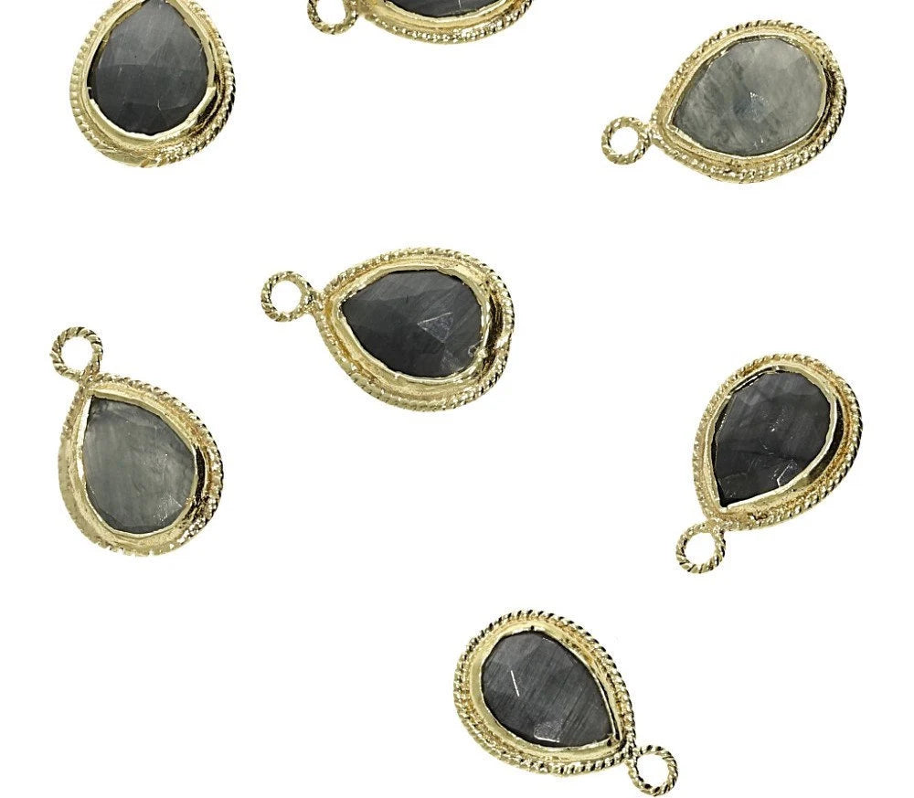 Cat's Eye Pear Shape Gemstone Twisted Wire Gold Plated Finding Bezel Charm Pendant