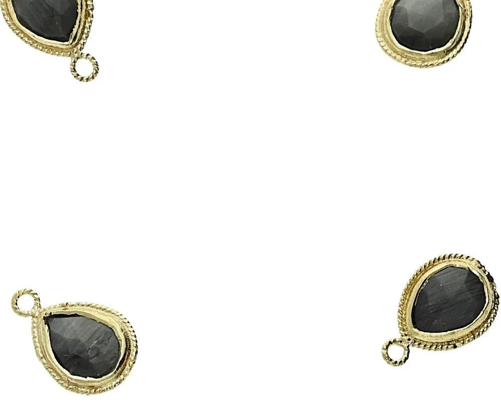 Cat's Eye Pear Shape Gemstone Twisted Wire Gold Plated Finding Bezel Charm Pendant
