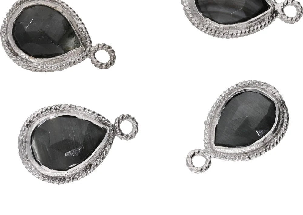 Rutilated Quartz Pear Shape Gemstone Twisted Wire Silver Plated Finding Bezel Charm Pendant