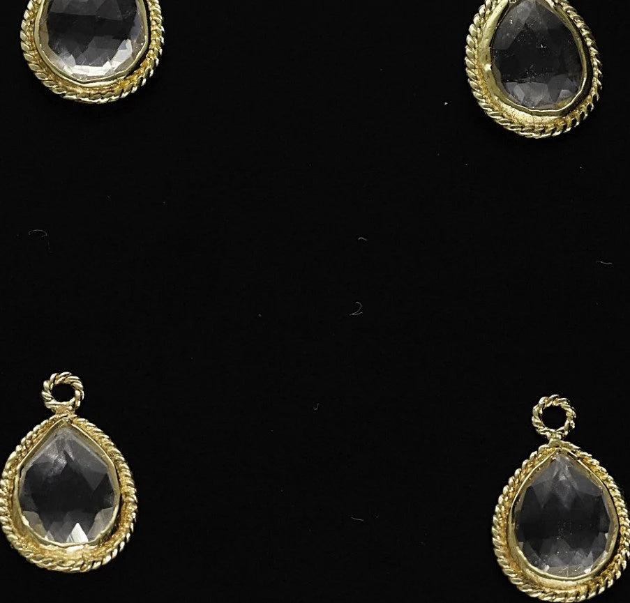 Crystal Quartz Pear Shape Gemstone Gold Plated Single Bail Bezel Charm Pendant