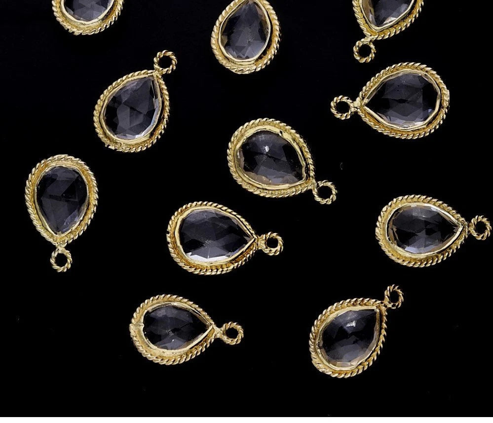 Crystal Quartz Pear Gemstone Gold Plated Single Bail Bezel Charm Pendant