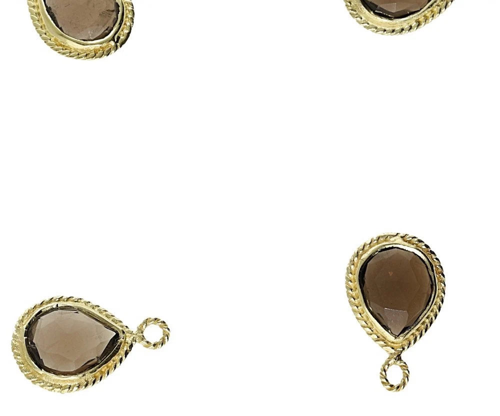 Smoky Quartz Pear Shape Gemstone Twisted Wire Gold Plated Finding Bezel Charm Pendant