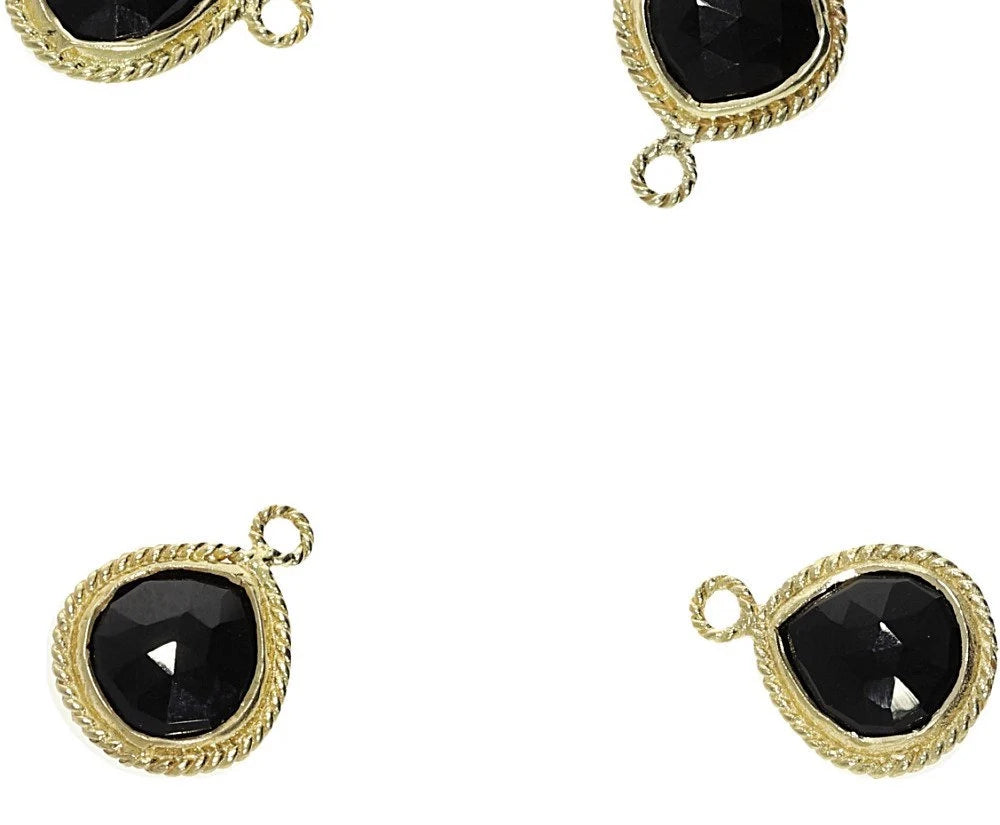 Black Onyx Heart Shape Gemstone Twisted Wire Gold Plated Finding Bezel Charm Pendant