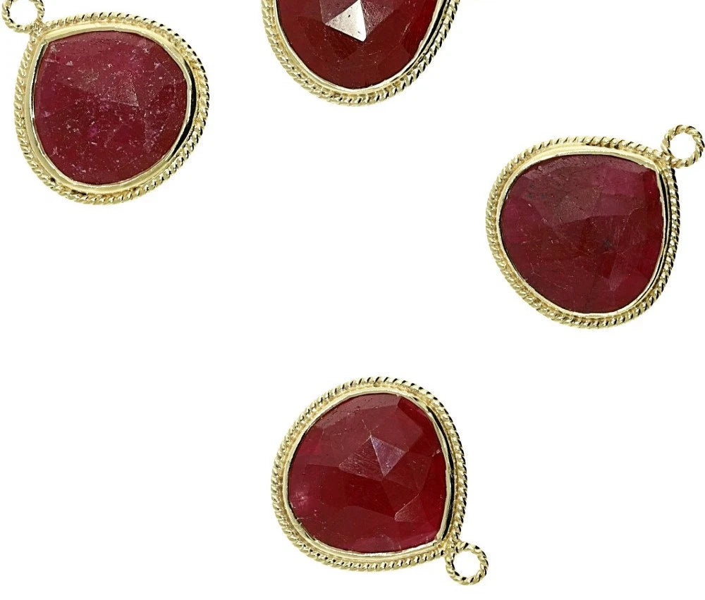 Dyed Ruby Heart Shape Gemstone Twisted Wire Gold Plated Finding Bezel Charm Pendant