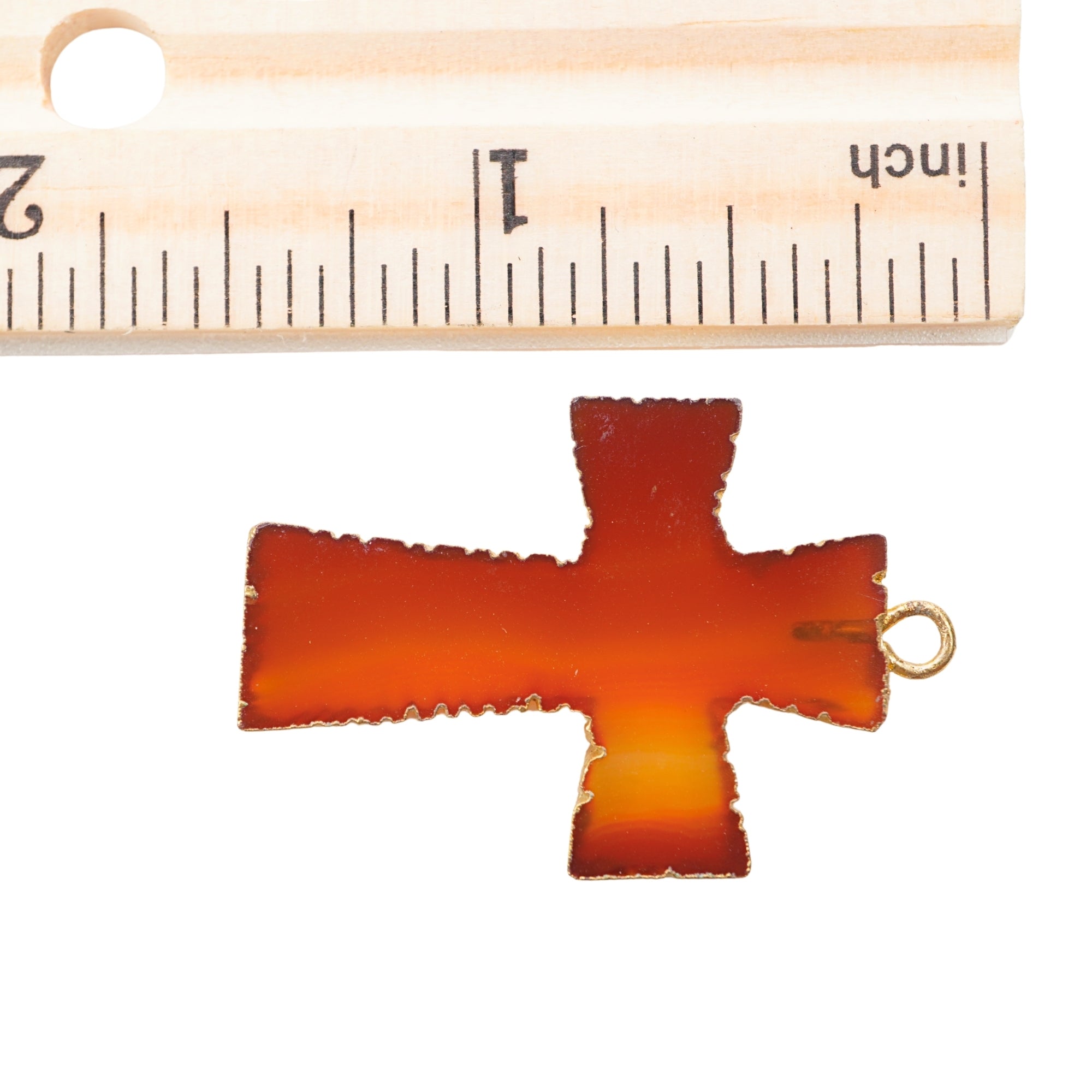 Red Banded Agate Cross Shape Gemstone Gold Electroplate Charm Pendant