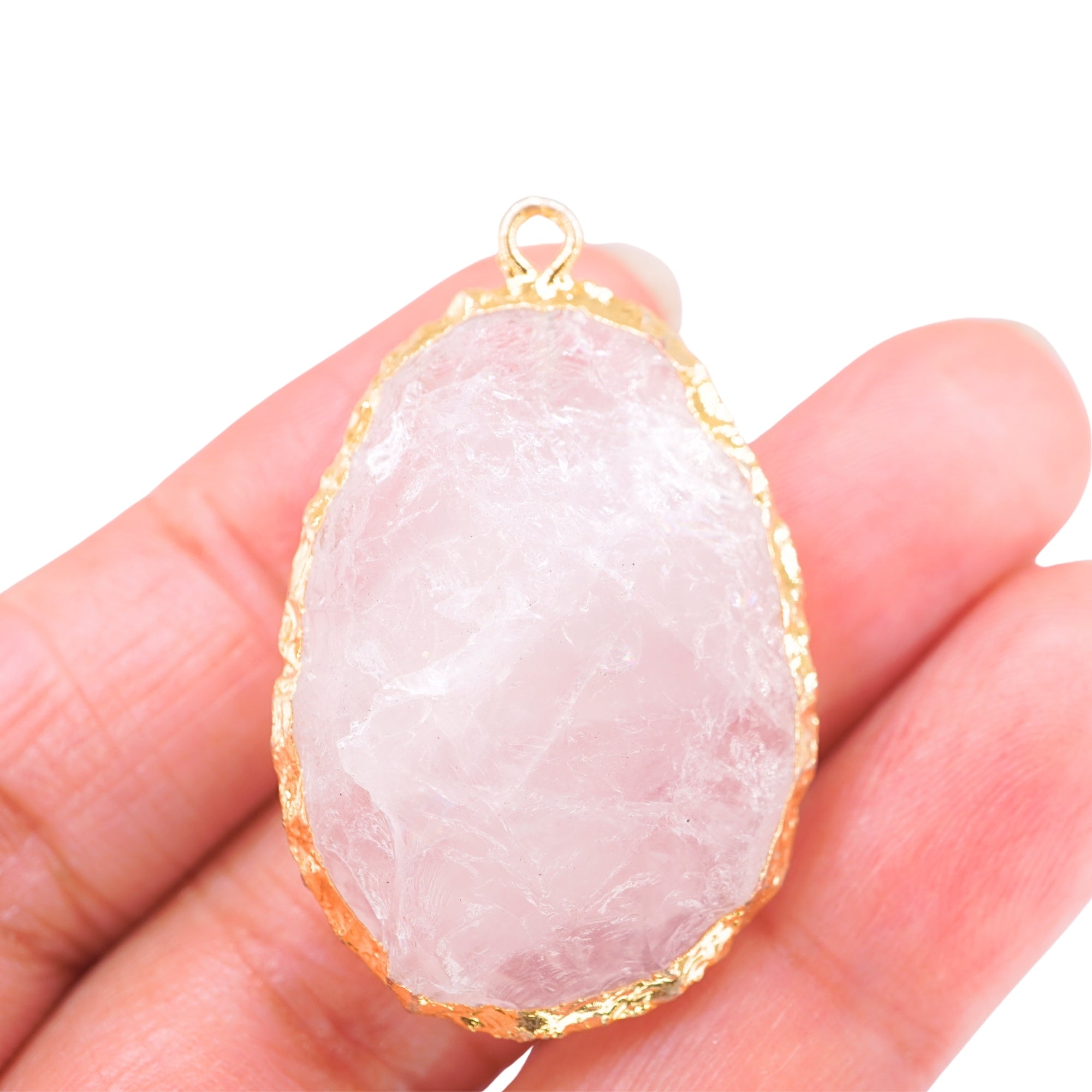 Rose Quartz Hand knapped Egg Shape Gemstone Gold Electroplated Charm Pendant