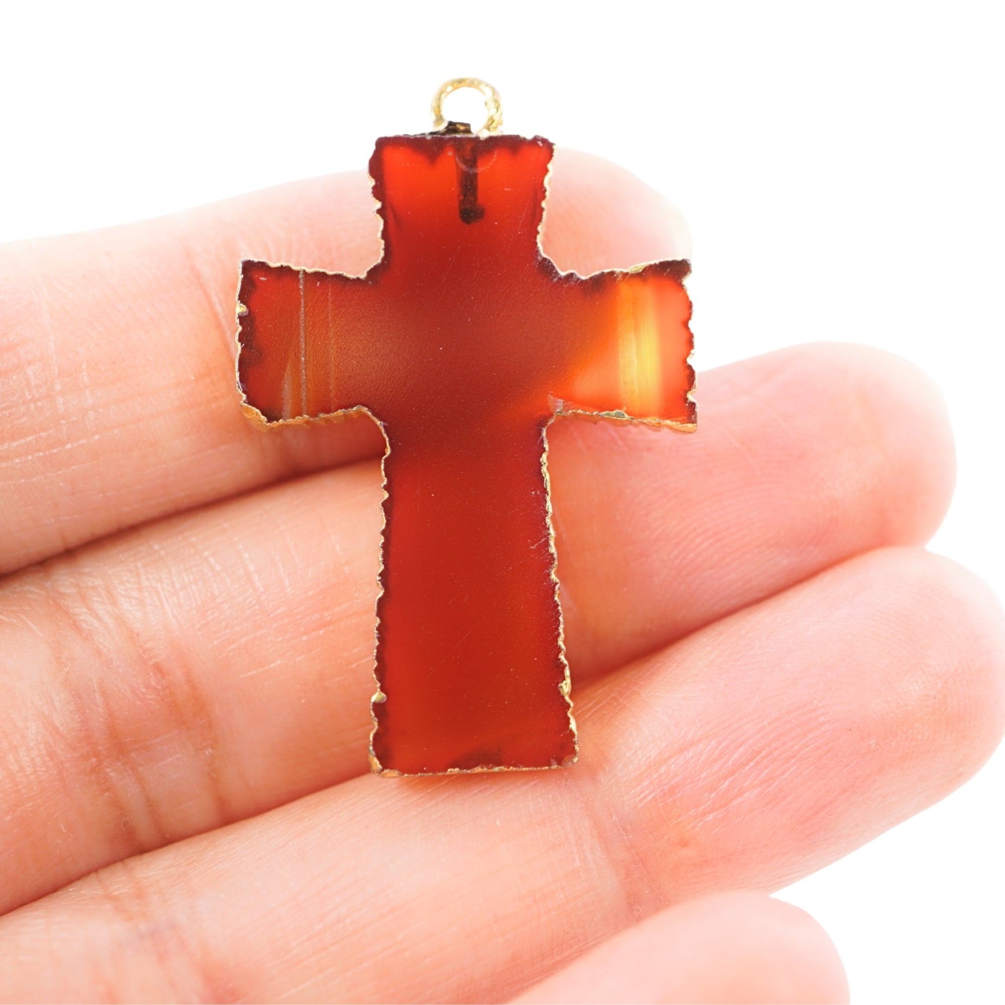 Red Banded Agate Cross Shape Gemstone Gold Electroplate Charm Pendant