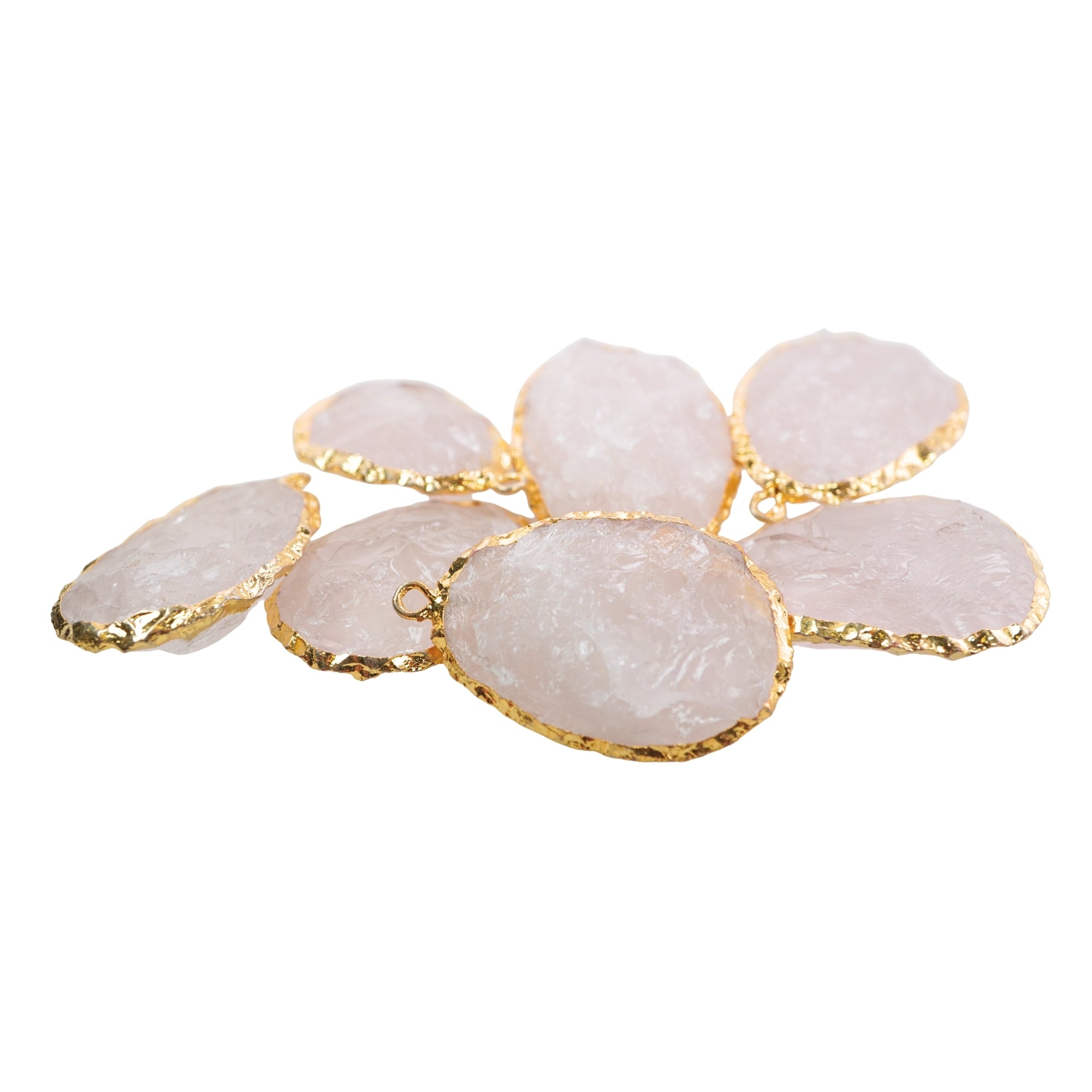 Rose Quartz Hand knapped Egg Shape Gemstone Gold Electroplated Charm Pendant 32.5 X 22 To 42 X 26 MM