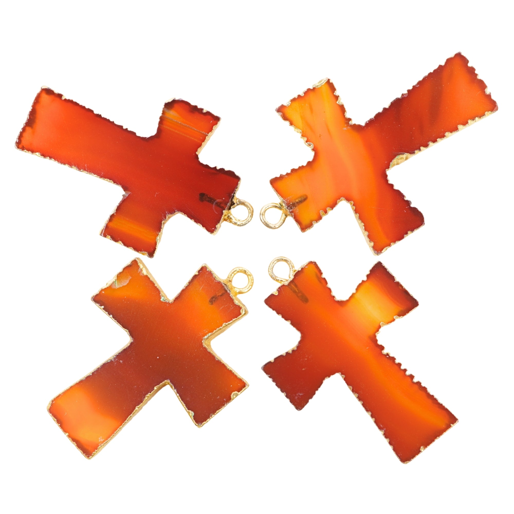 Red Banded Agate Cross Shape Gemstone Gold Electroplate Charm Pendant