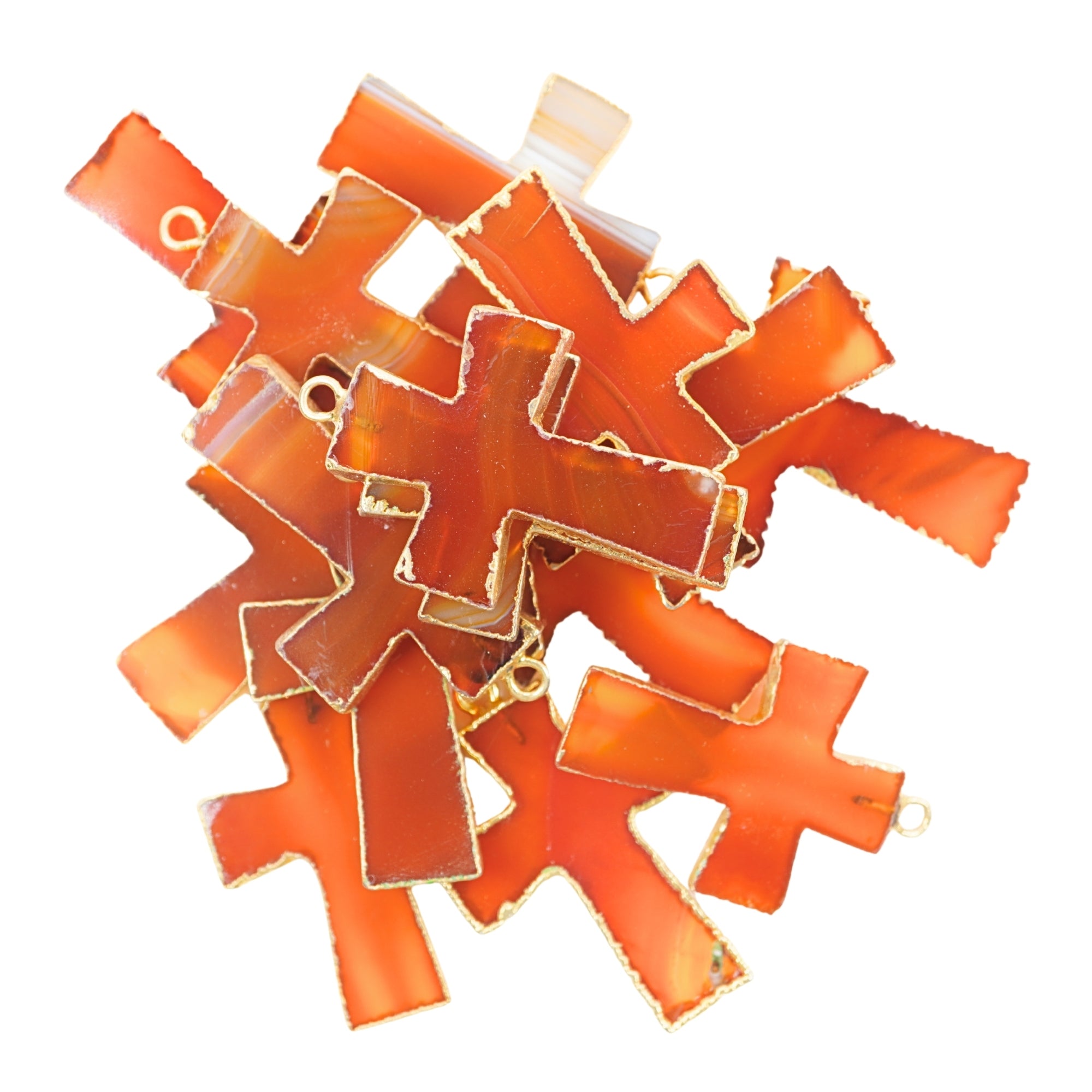 Red Banded Agate Cross Shape Gemstone Gold Electroplate Charm Pendant