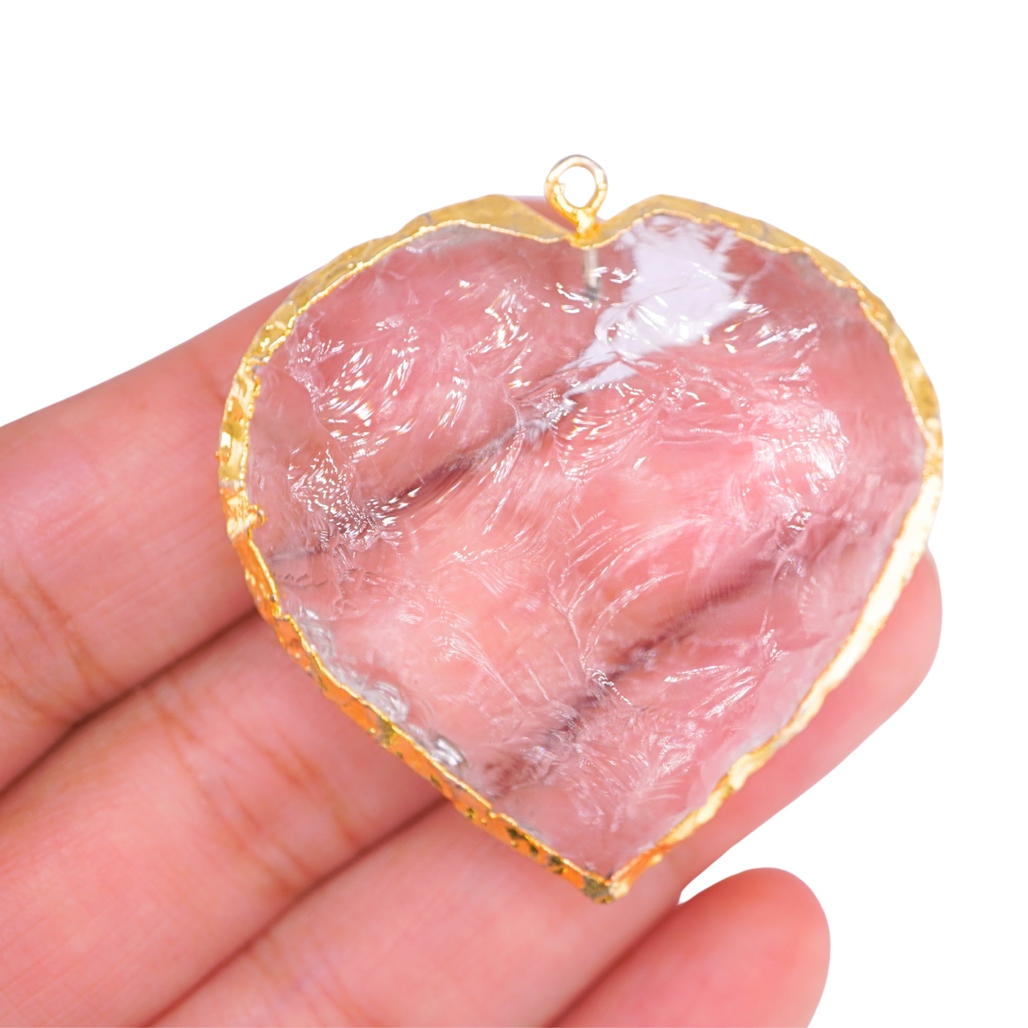 Hydro Quartz Heart Shape Gemstone Gold Electroplated Charm Pendant 35 X 36 To 45 X 44 MM
