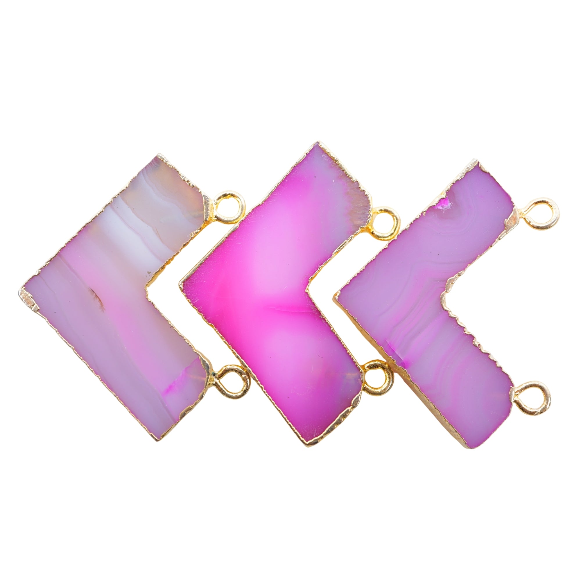 Pink Banded Agate Chevron Shape Gemstone Gold Electroplated Charm Pendant