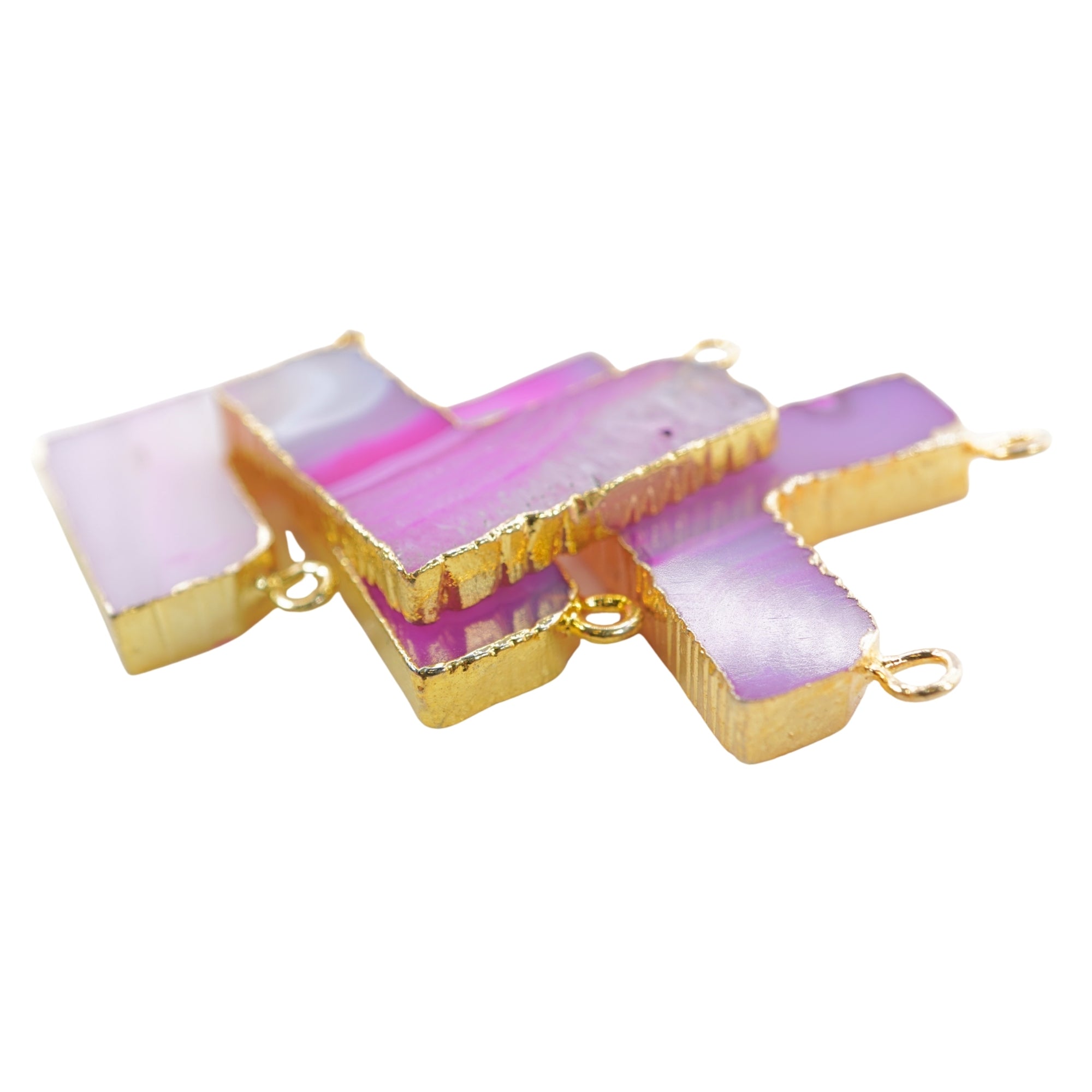 Pink Banded Agate Chevron Shape Gemstone Gold Electroplated Charm Pendant