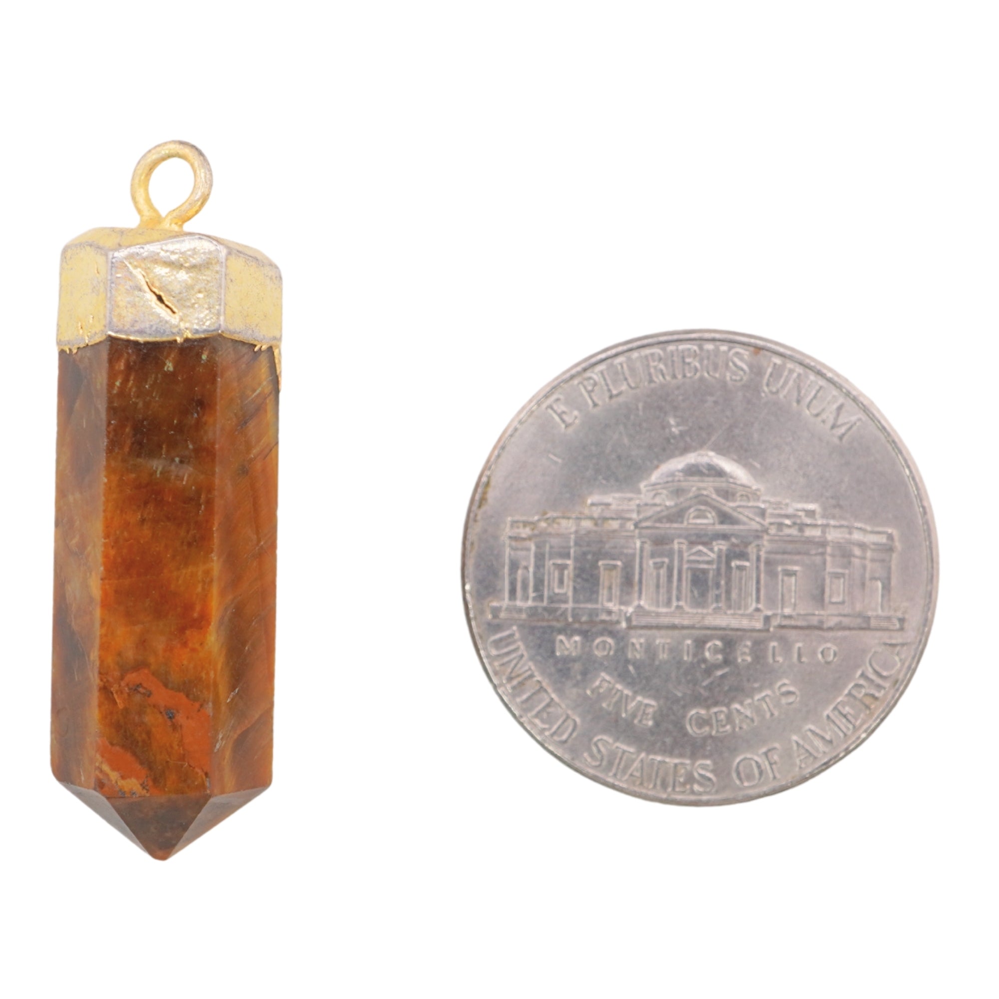 Tiger Eye Faceted Bullet Gemstone Gold Electroplated Charm Pendant