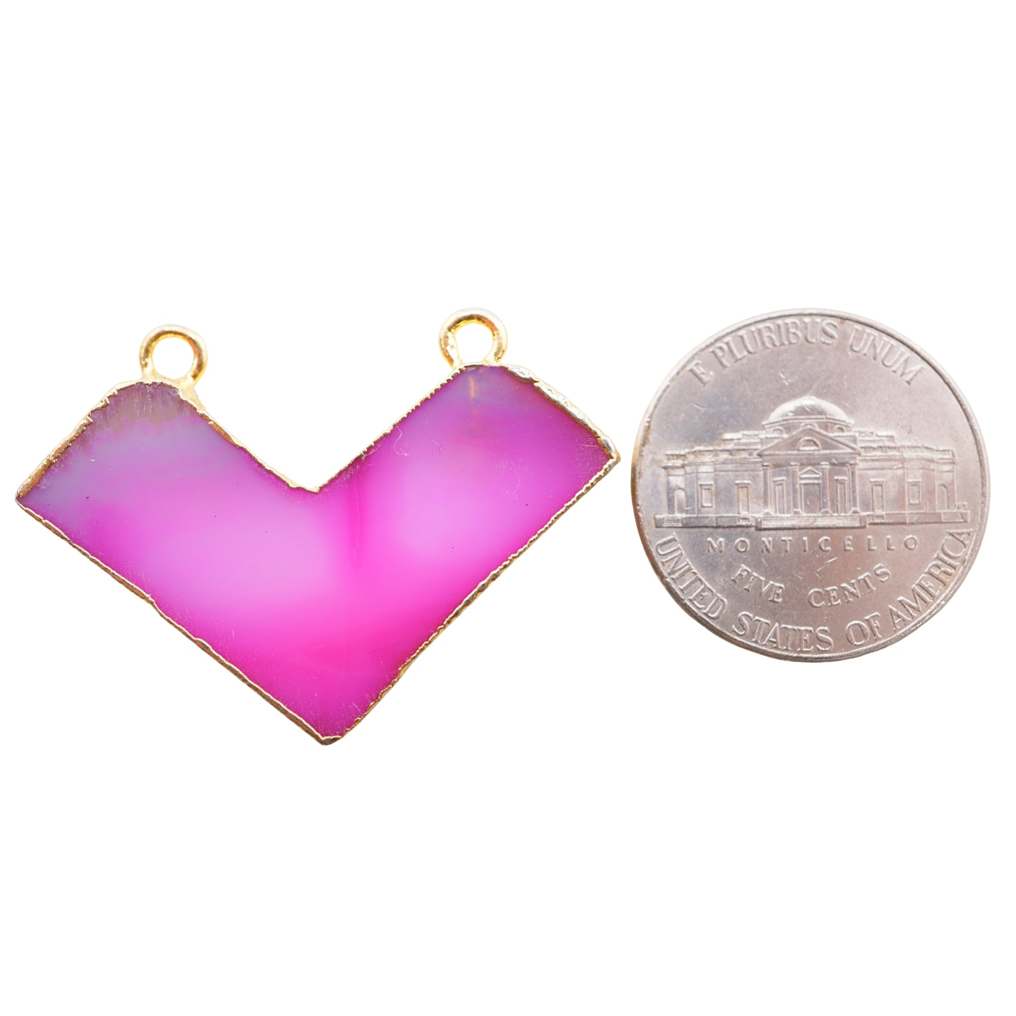 Pink Banded Agate Chevron Shape Gemstone Gold Electroplated Charm Pendant