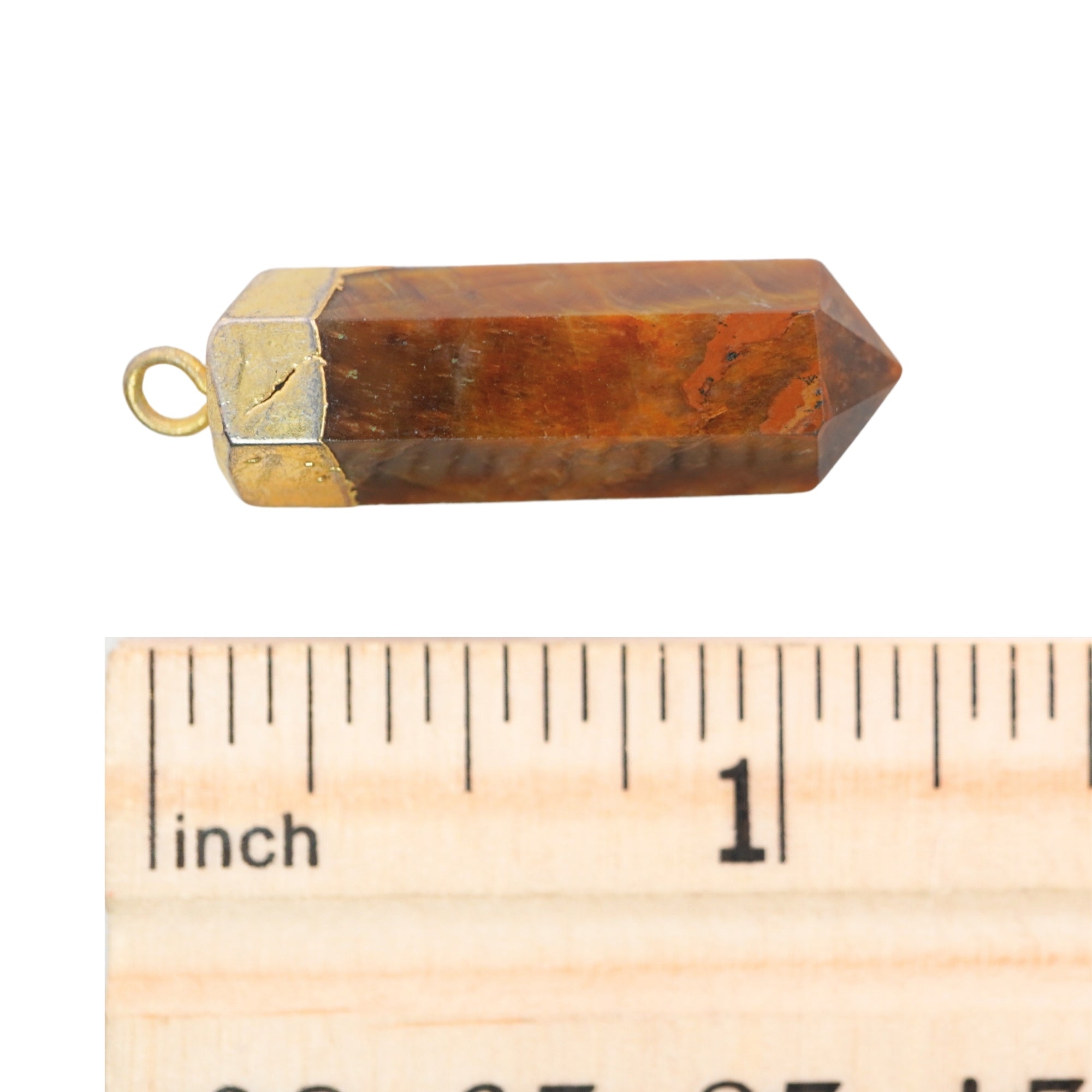Tiger Eye Faceted Bullet Gemstone Gold Electroplated Charm Pendant