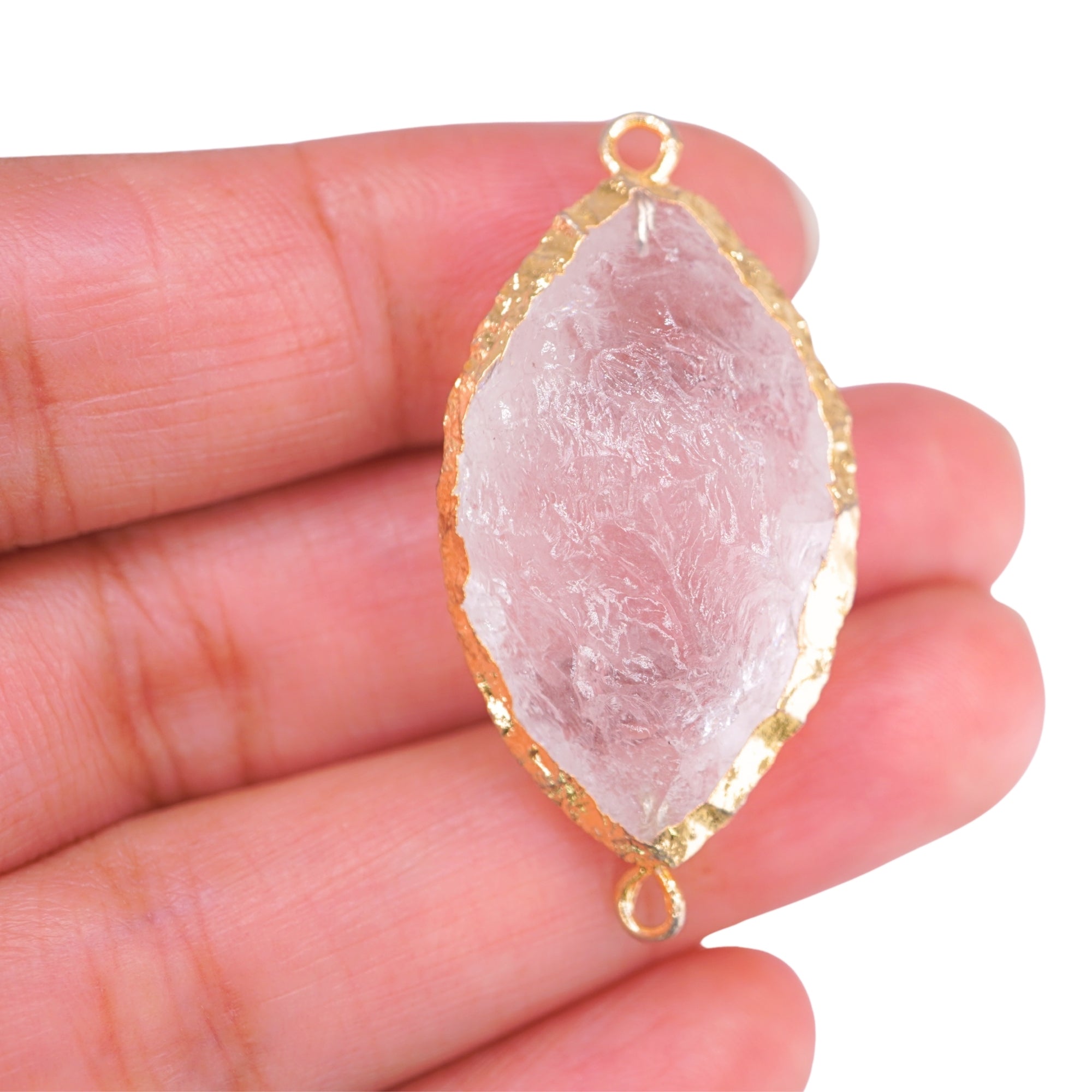 Crystal Quartz Marquise Shape Gemstone Gold Electroplated Charm Connector