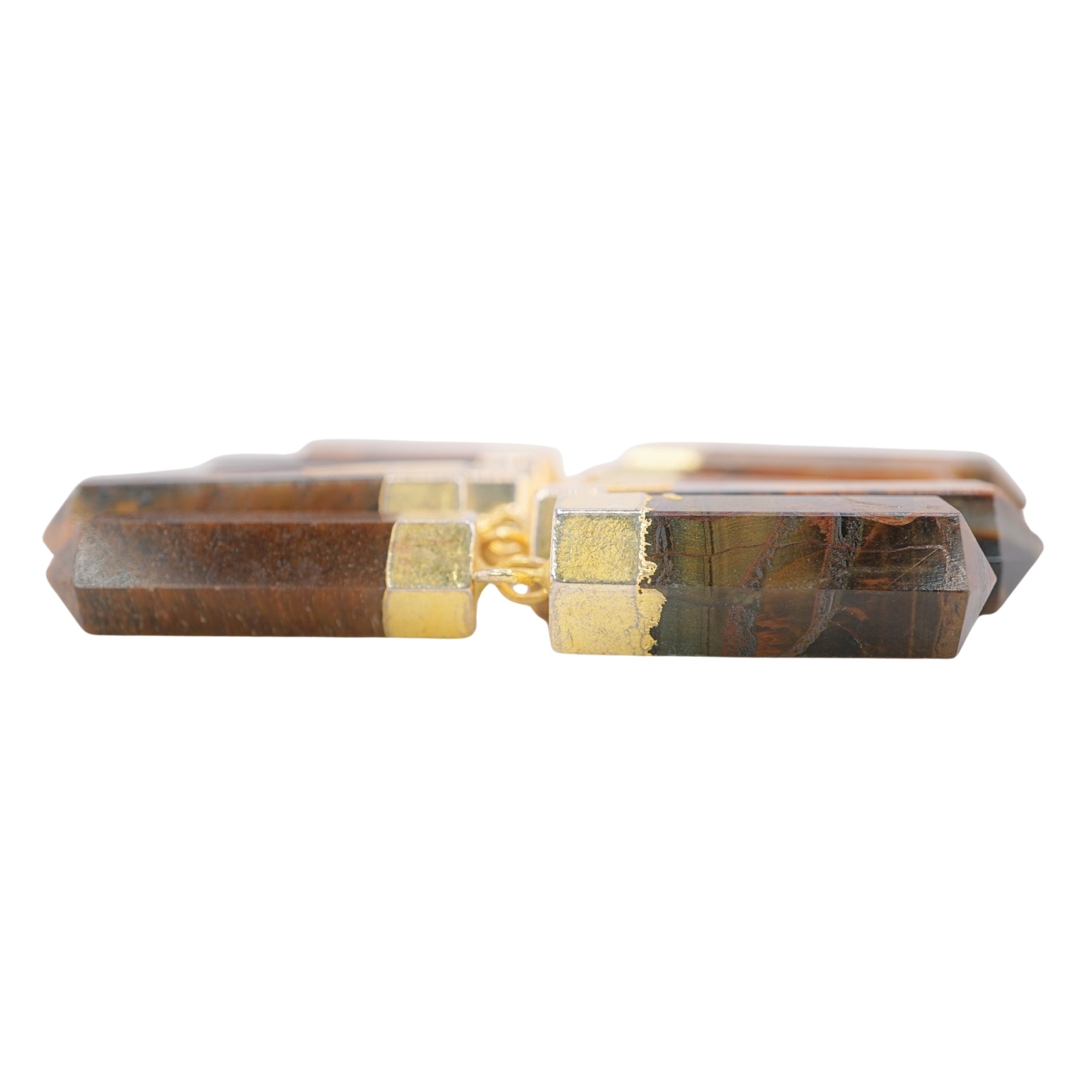 Tiger Eye Faceted Bullet Gemstone Gold Electroplated Charm Pendant