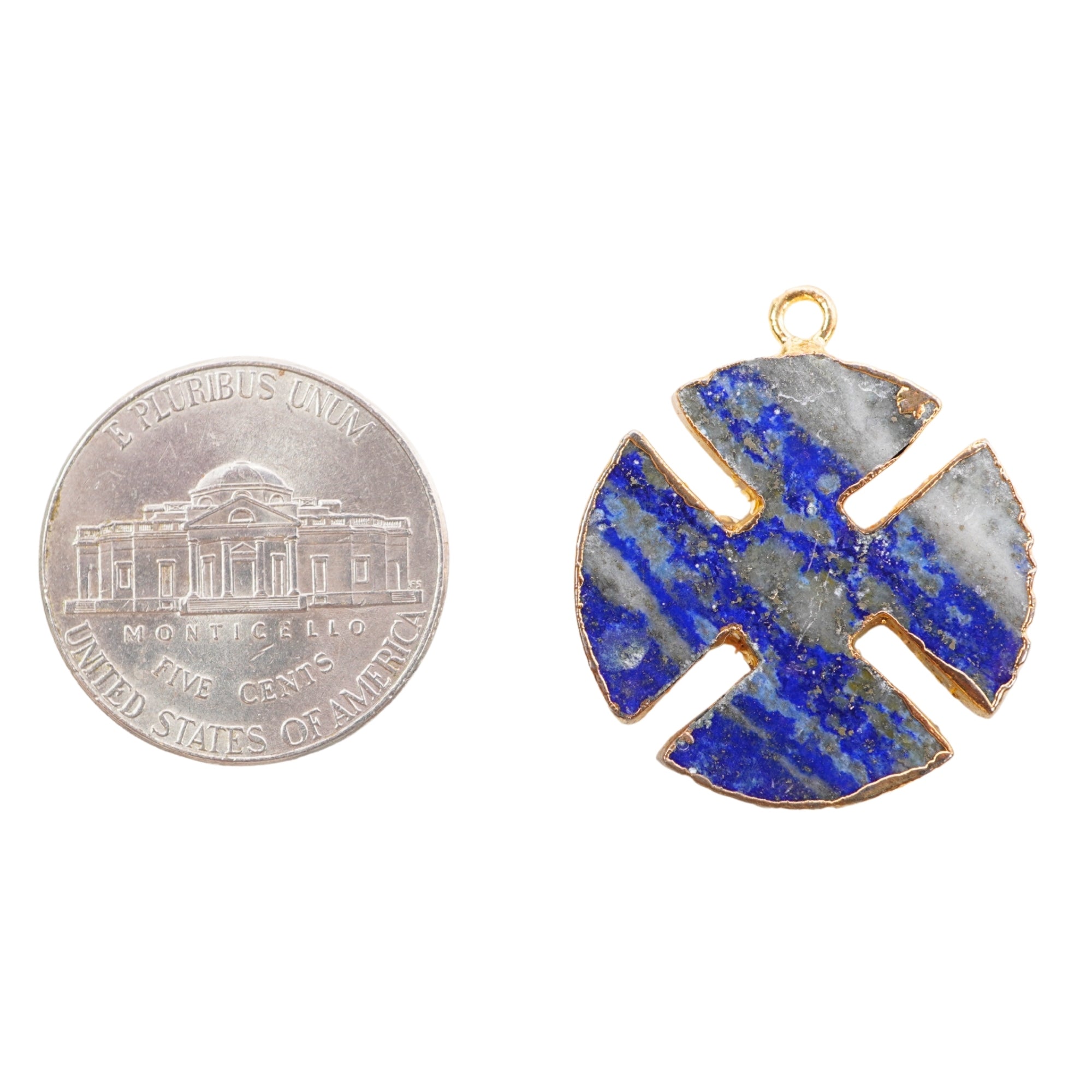 Lapis Lazuli Viking Cross Gold Electroplated Connector Pendant Charm