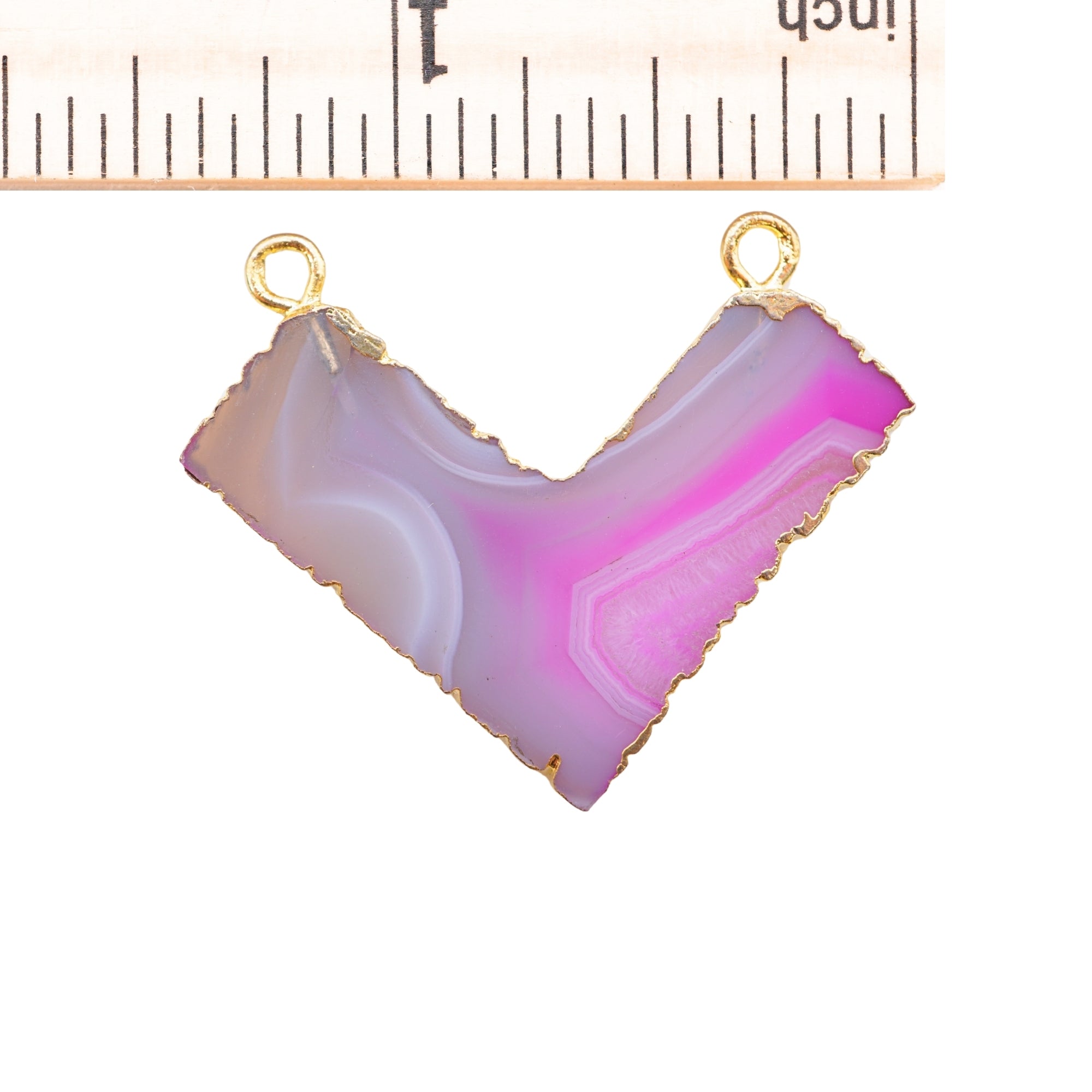 Pink Banded Agate Chevron Shape Gemstone Gold Electroplated Charm Pendant
