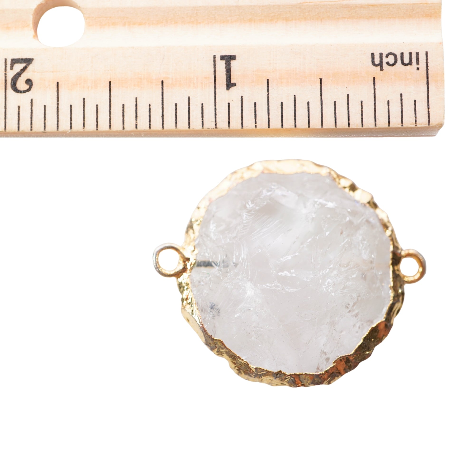 Crystal Quartz Hand knapped Round Big Disc Gemstone Gold Electroplated Charm Connector