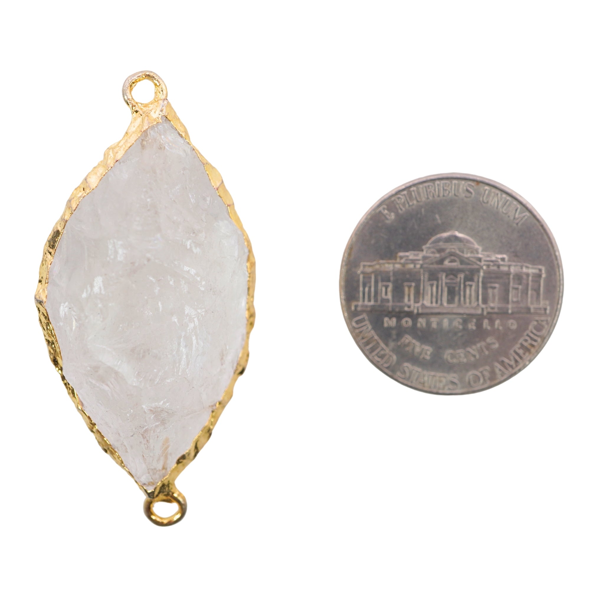 Crystal Quartz Marquise Shape Gemstone Gold Electroplated Charm Connector