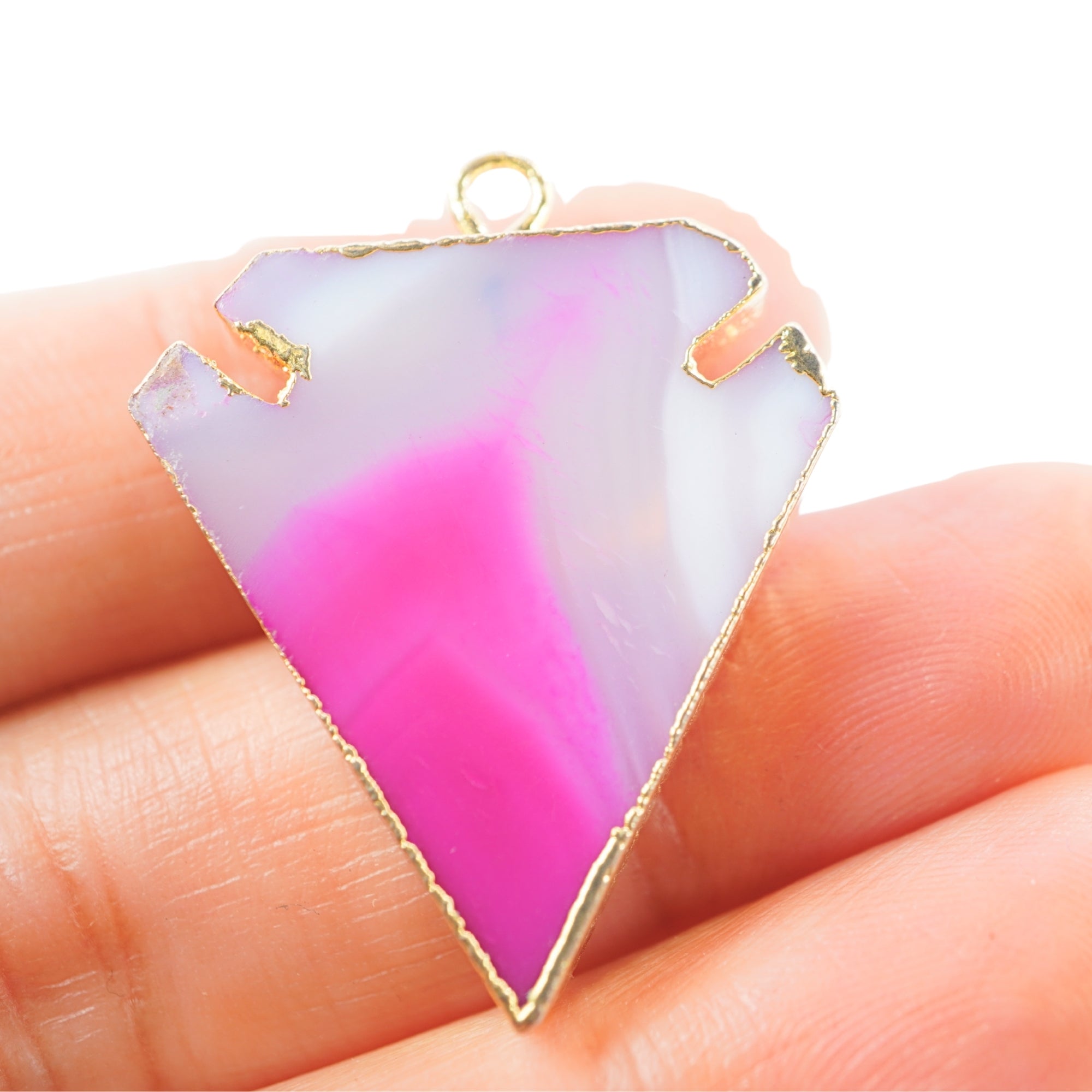 Pink Banded Agate Chalcedony Arrowhead Gemstone Gold Electroplated Charm Pendant