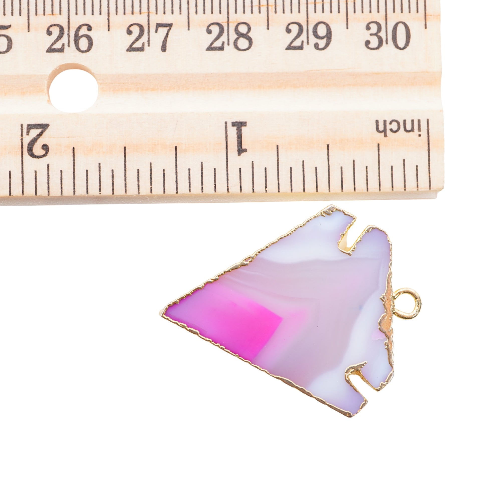 Pink Banded Agate Chalcedony Arrowhead Gemstone Gold Electroplated Charm Pendant