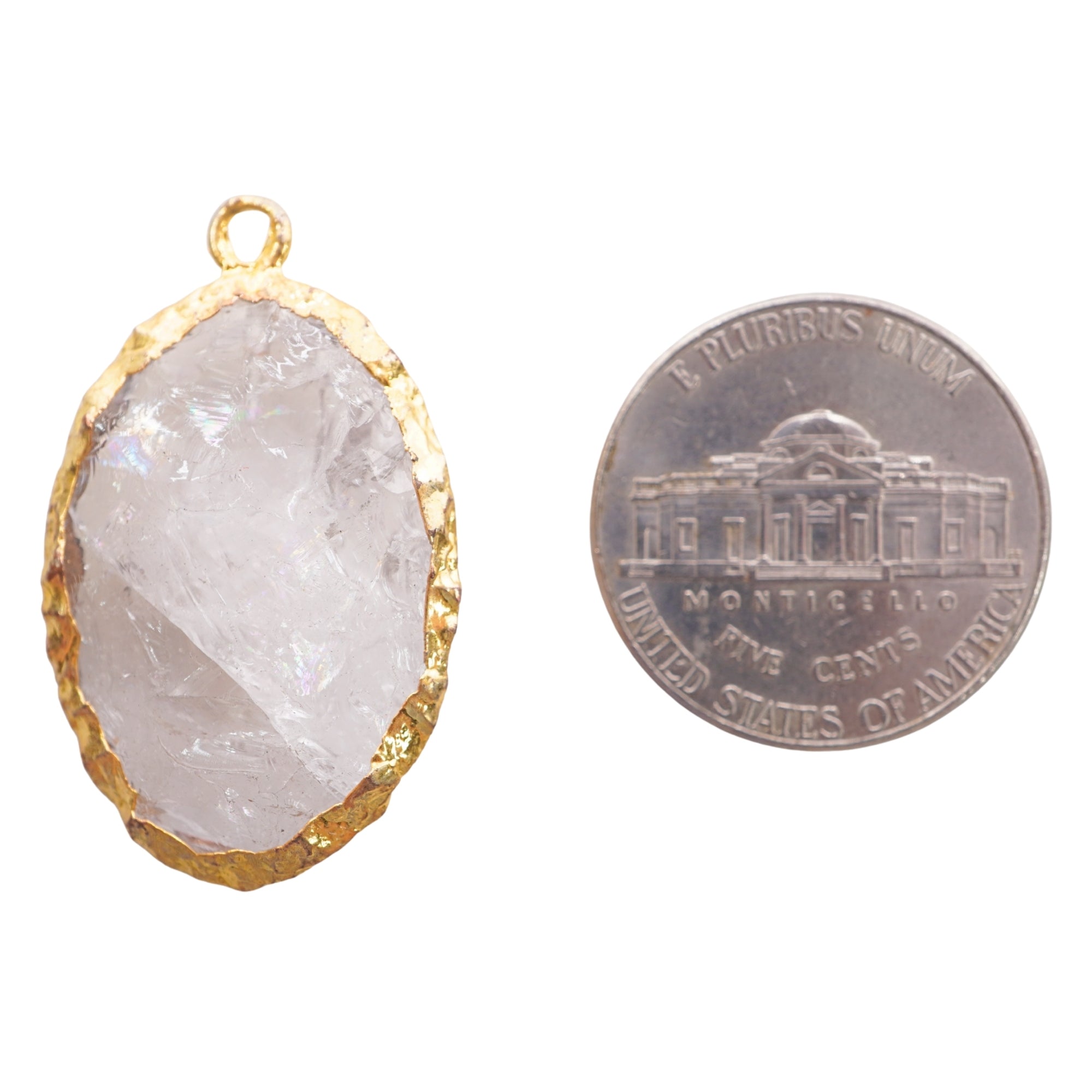 Crystal Quartz Small Oval Shape Gemstone Gold Electroplated Charm Pendant