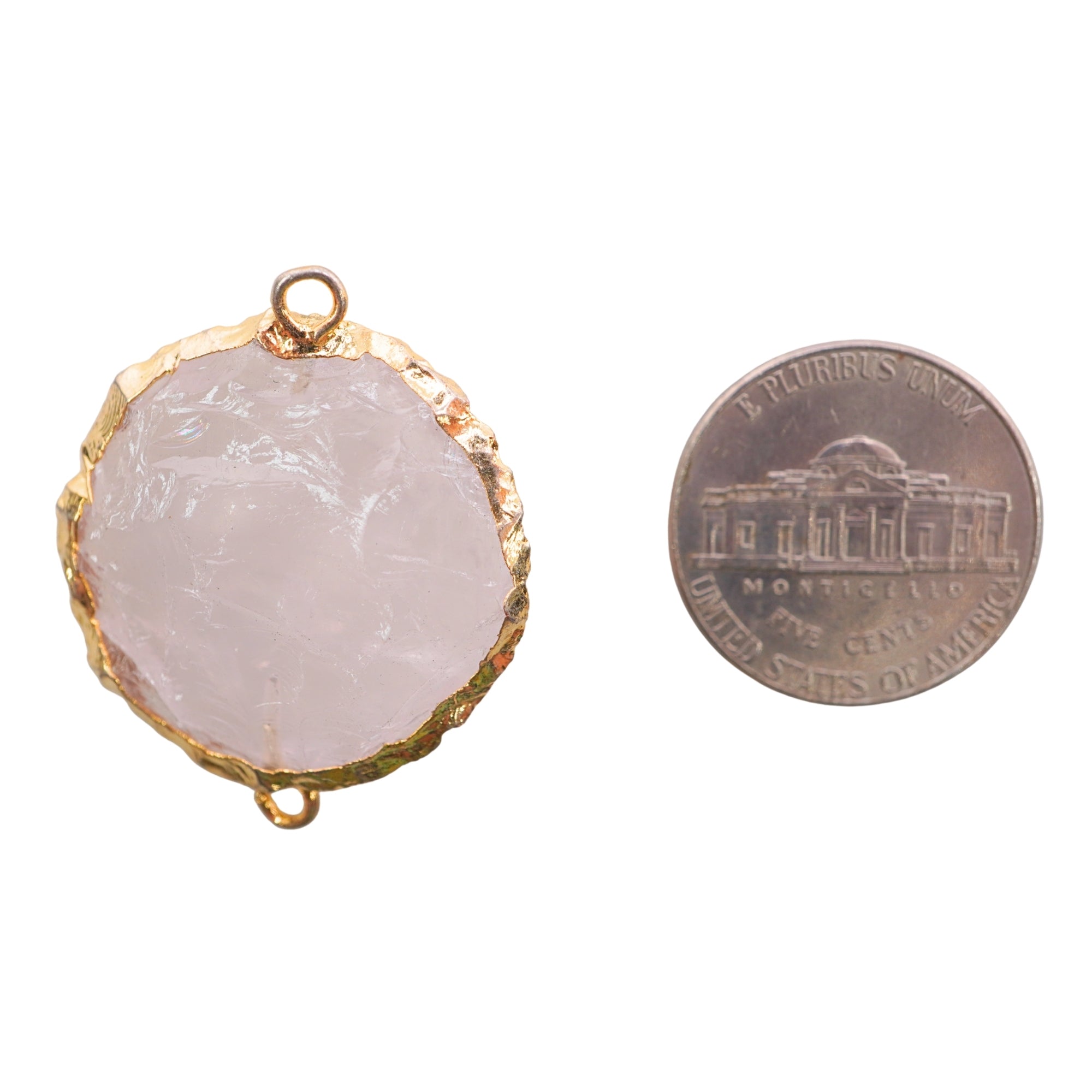 Rose Quartz Round Shape Gemstone Gold Electroplated Charm Connector