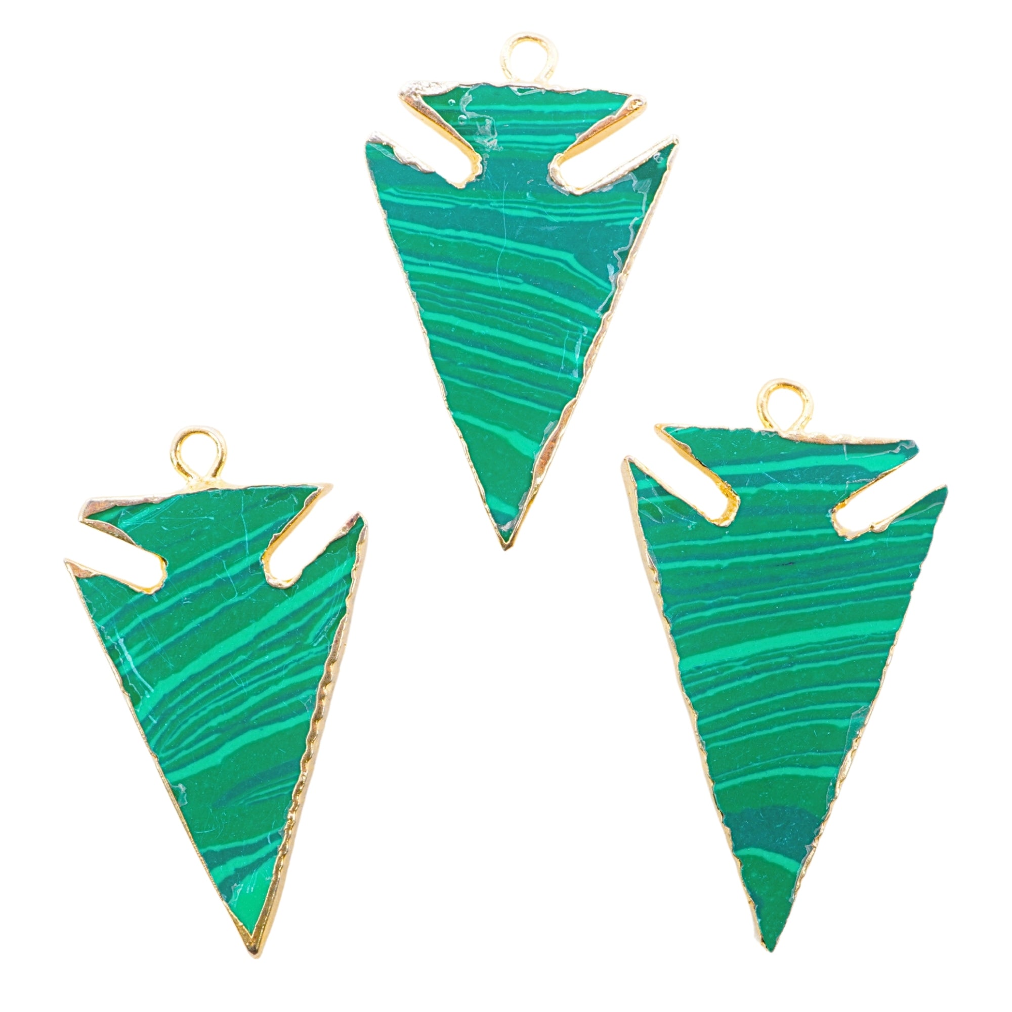 Malachite Arrowhead Shape Gemstone Gold Electroplated Charm Pendant