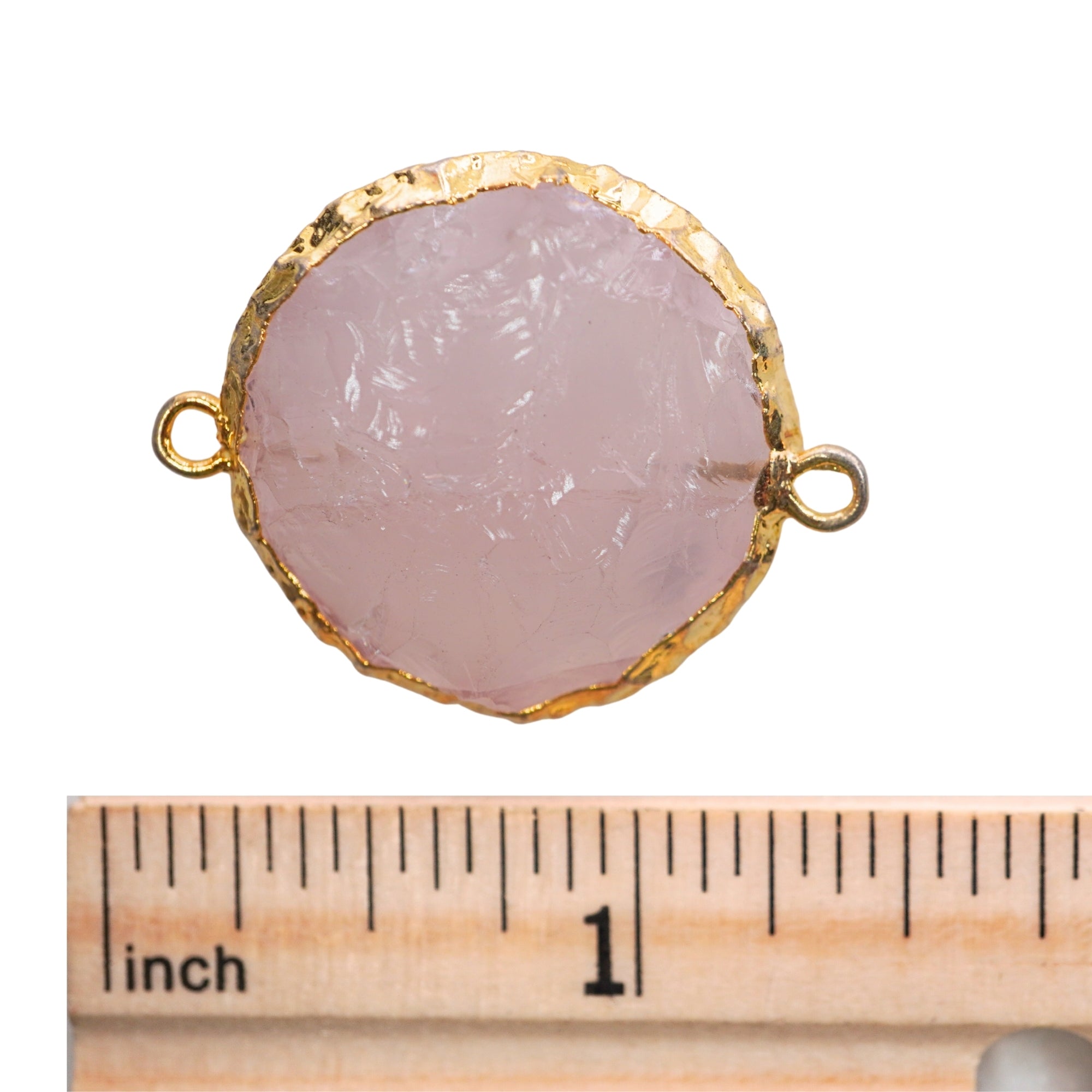 Rose Quartz Round Shape Gemstone Gold Electroplated Charm Connector
