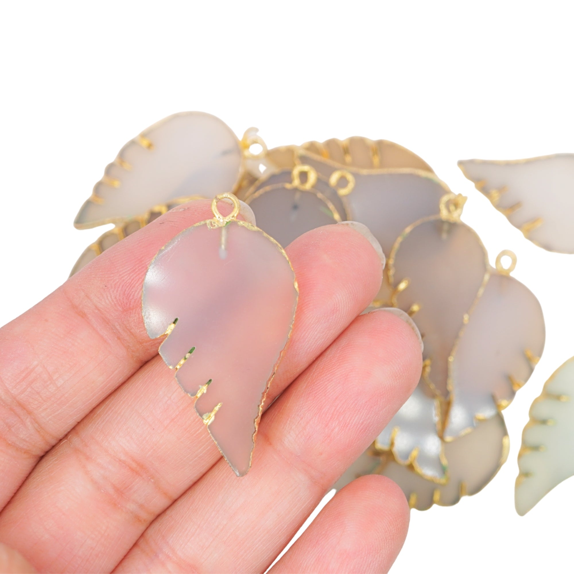 Chalcedony Smooth Angel Wing Shape Gemstone Gold Electroplated Charm Pendant
