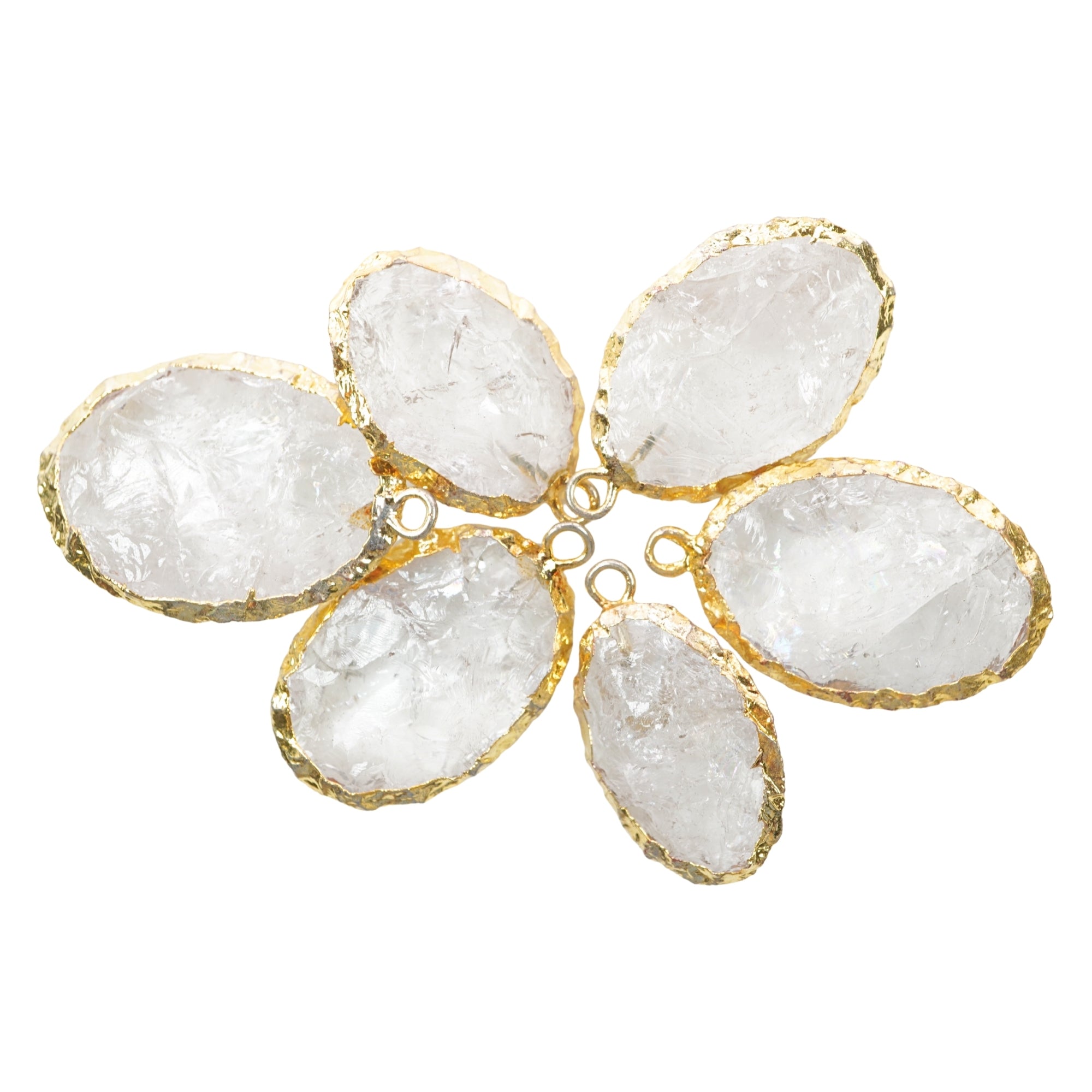 Crystal Quartz Small Oval Shape Gemstone Gold Electroplated Charm Pendant