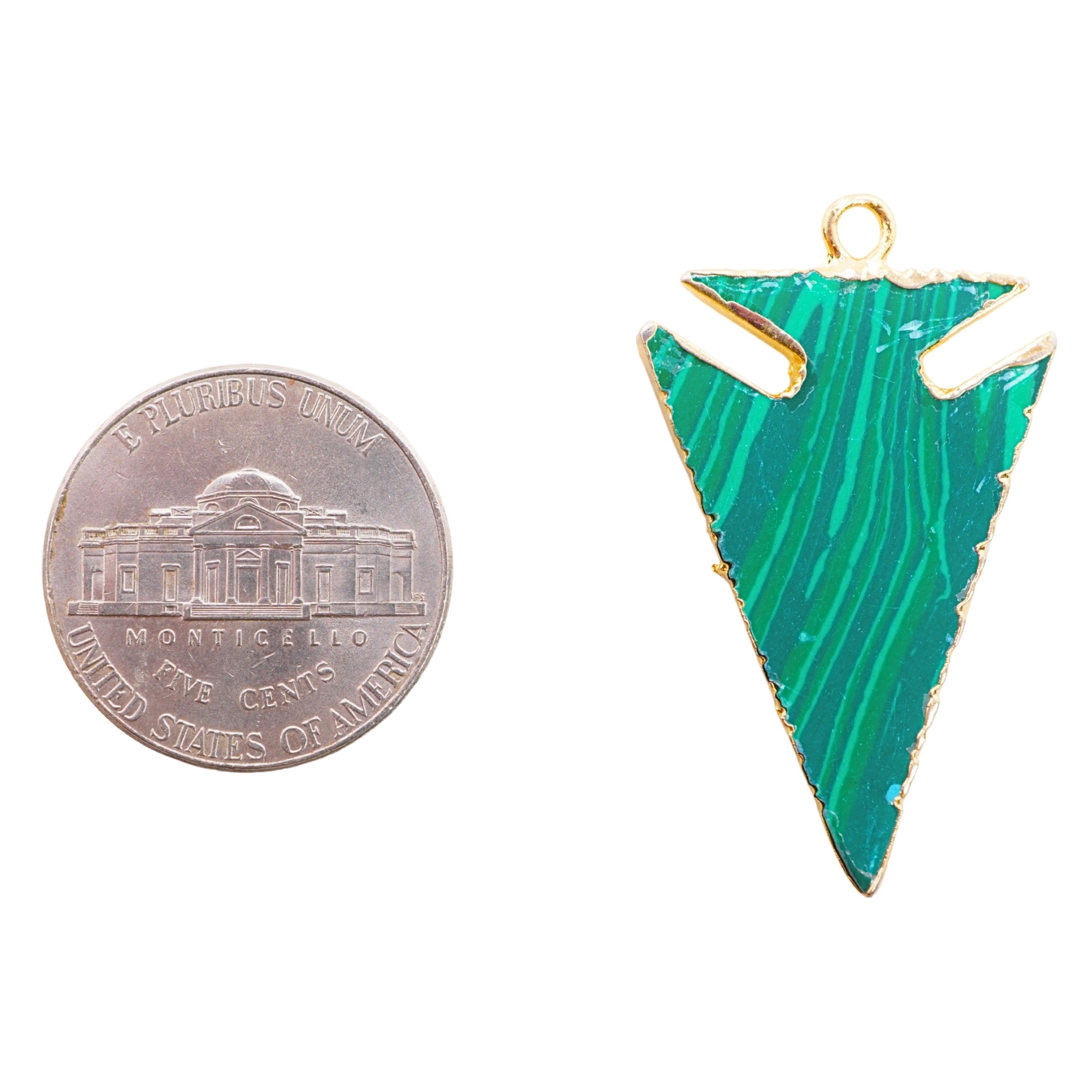 Malachite Arrowhead Shape Gemstone Gold Electroplated Charm Pendant
