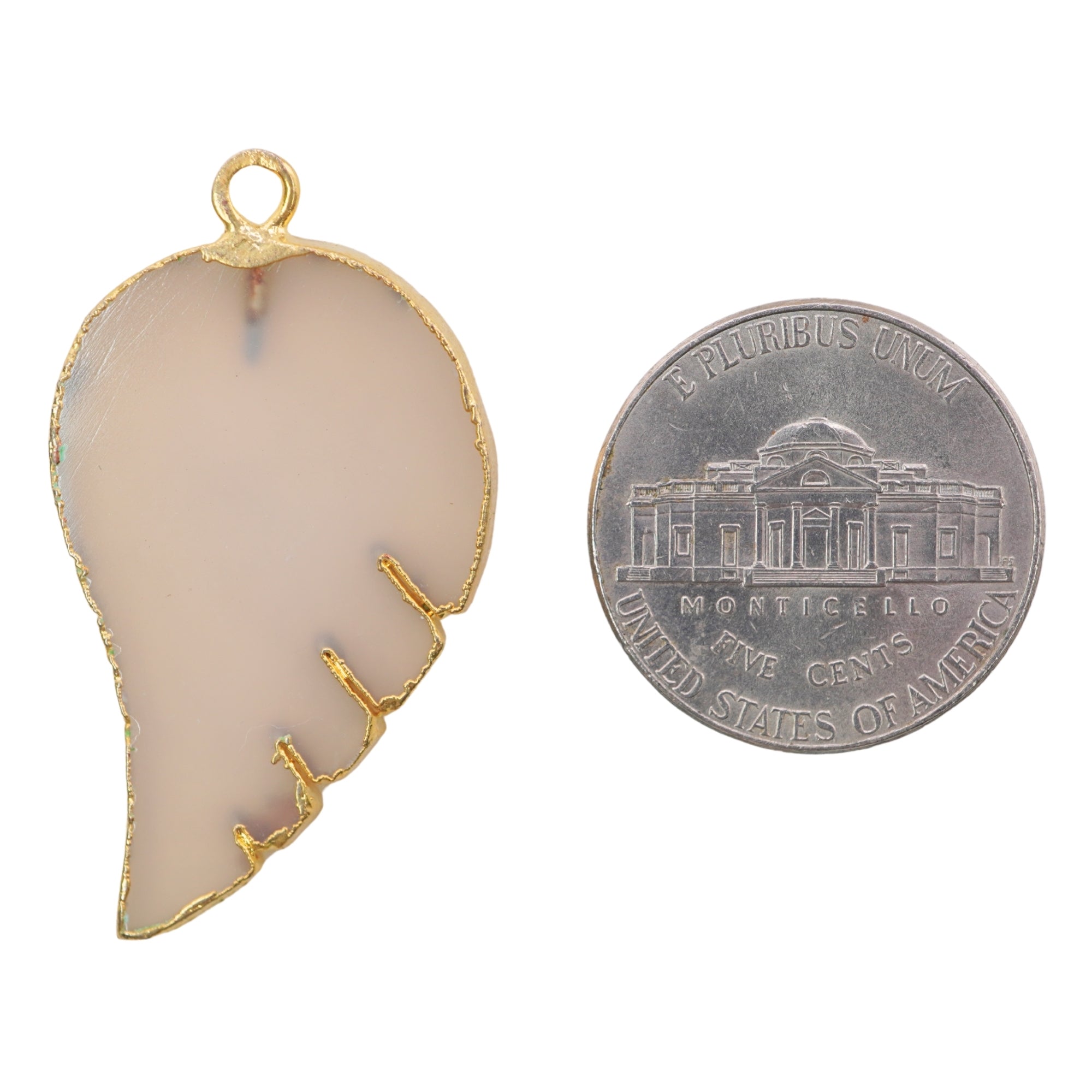 Chalcedony Smooth Angel Wing Shape Gemstone Gold Electroplated Charm Pendant