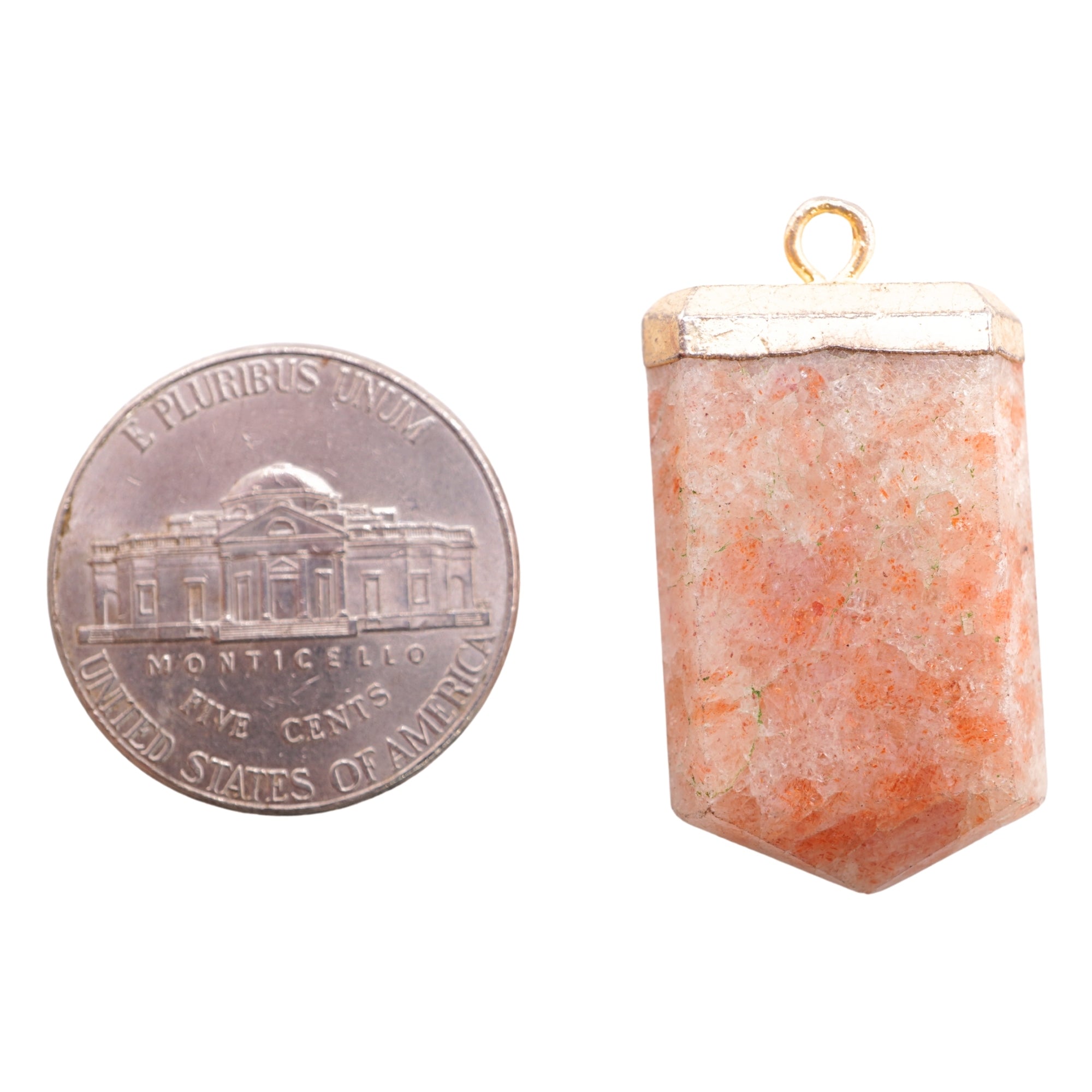 Sunstone Small Flat Pencil Shape Gemstone Gold Electroplated Charm Pendant