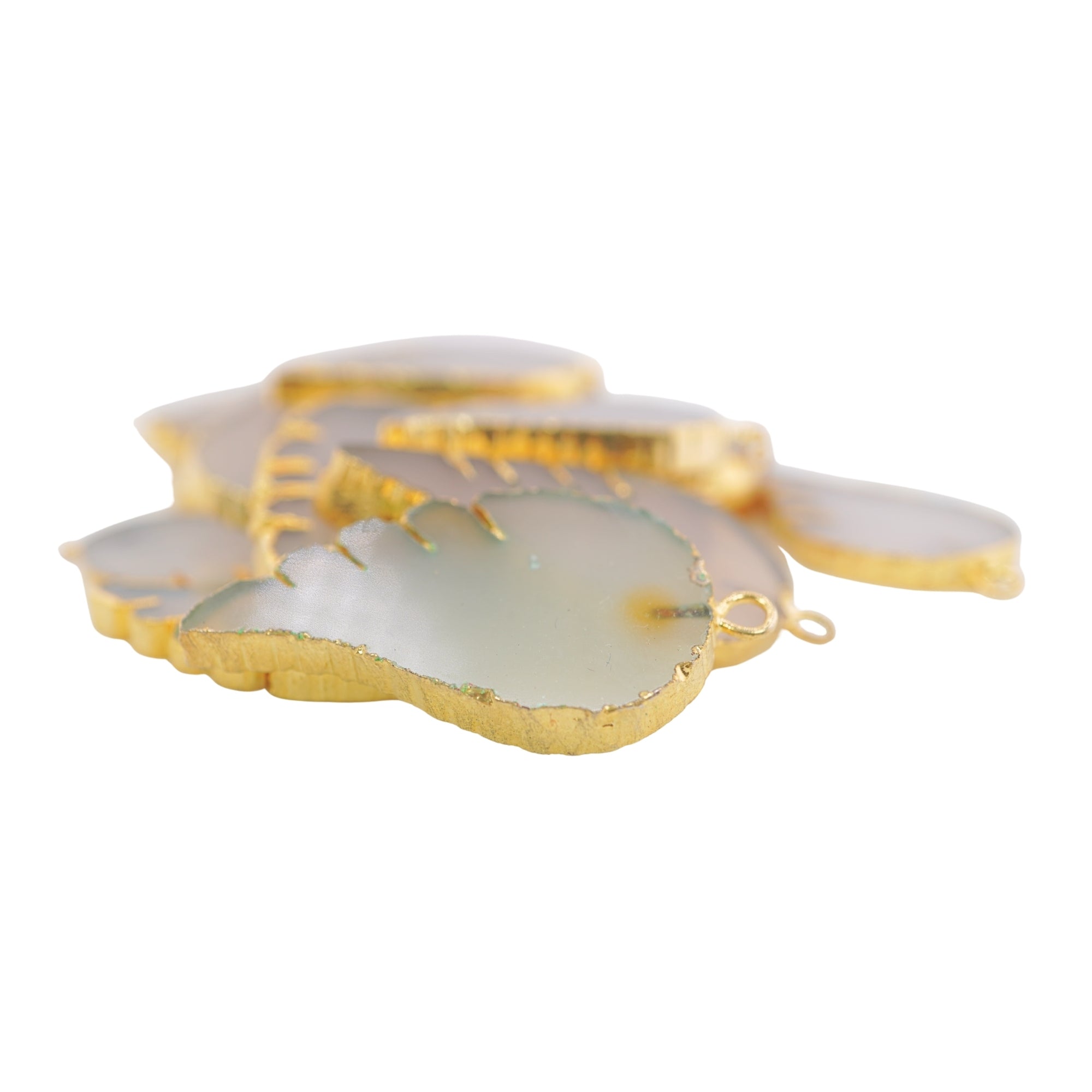 Chalcedony Smooth Angel Wing Shape Gemstone Gold Electroplated Charm Pendant