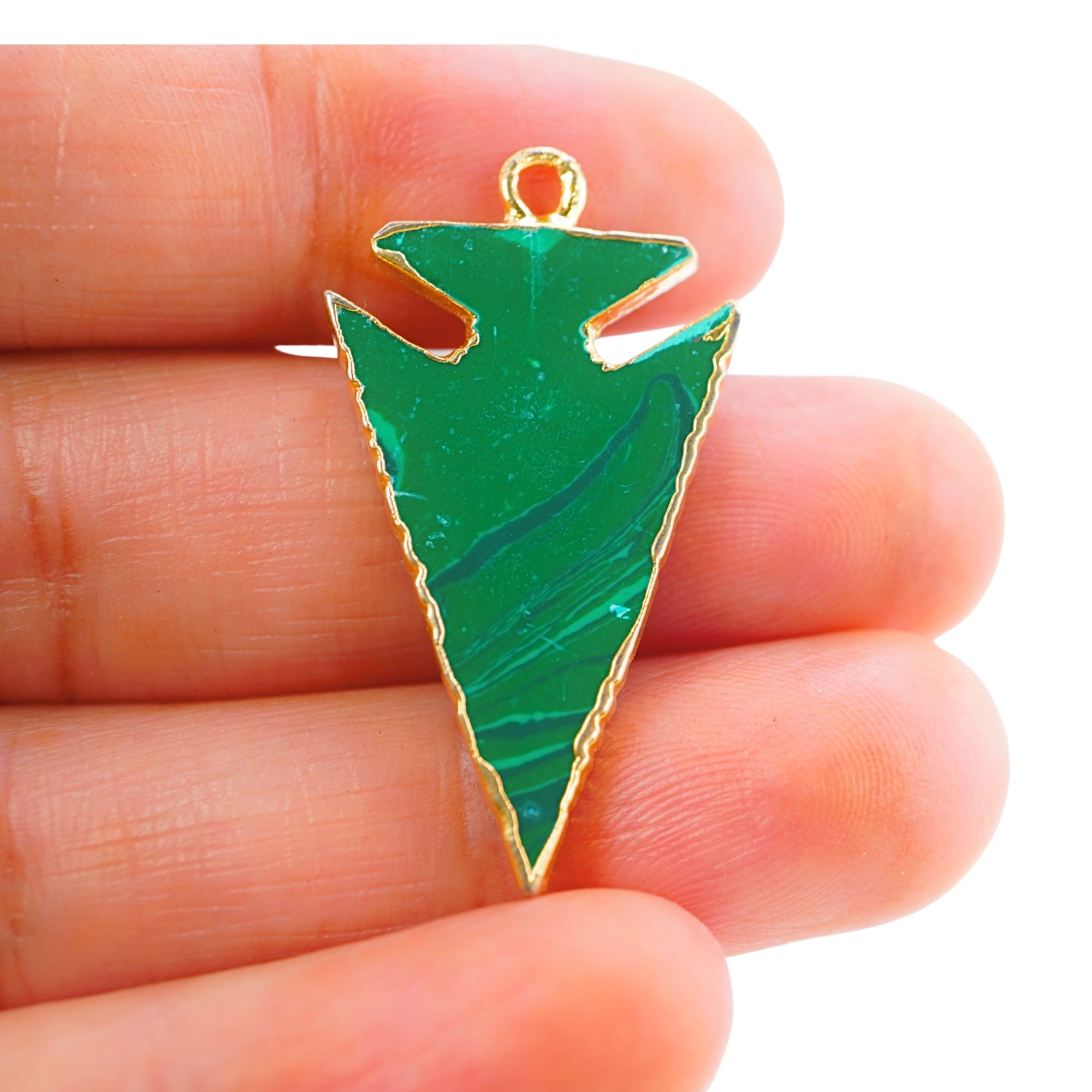 Malachite Arrowhead Shape Gemstone Gold Electroplated Charm Pendant