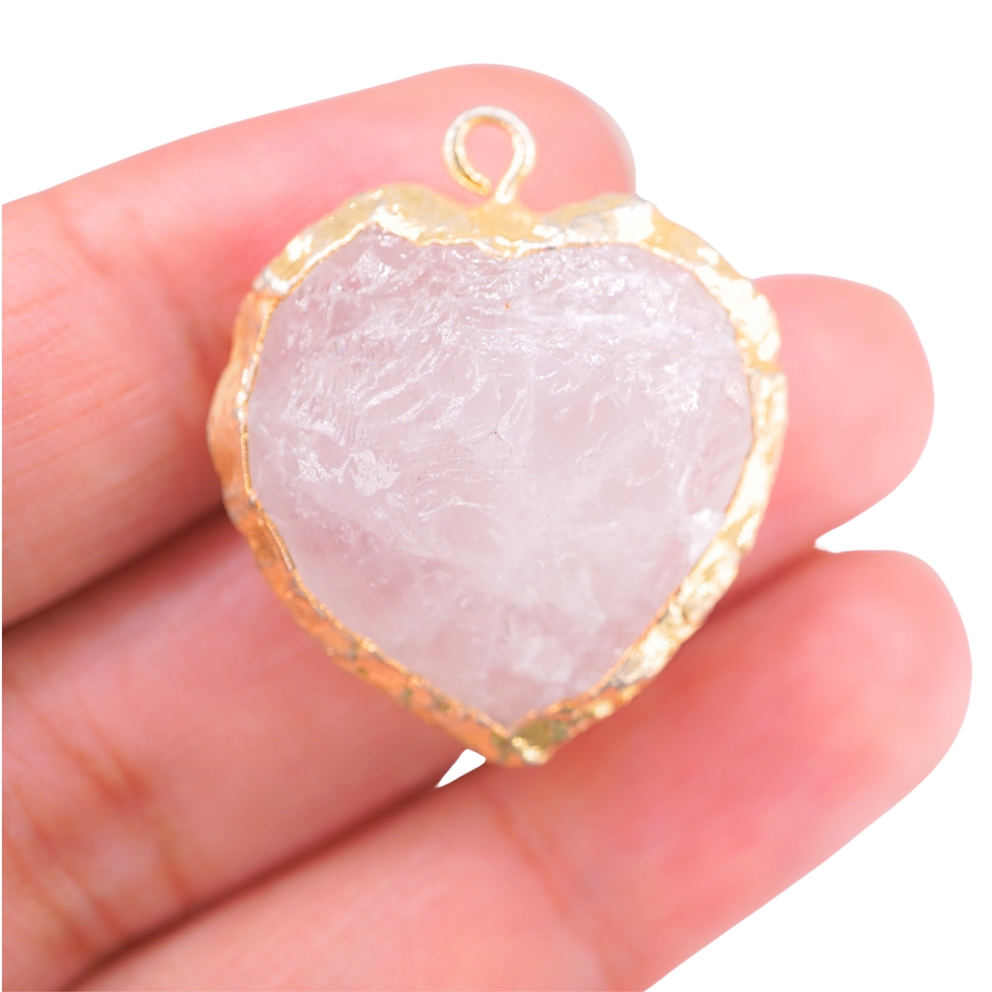 Rose Quartz Heart Shape Gemstone Gold Electroplated Charm Pendant