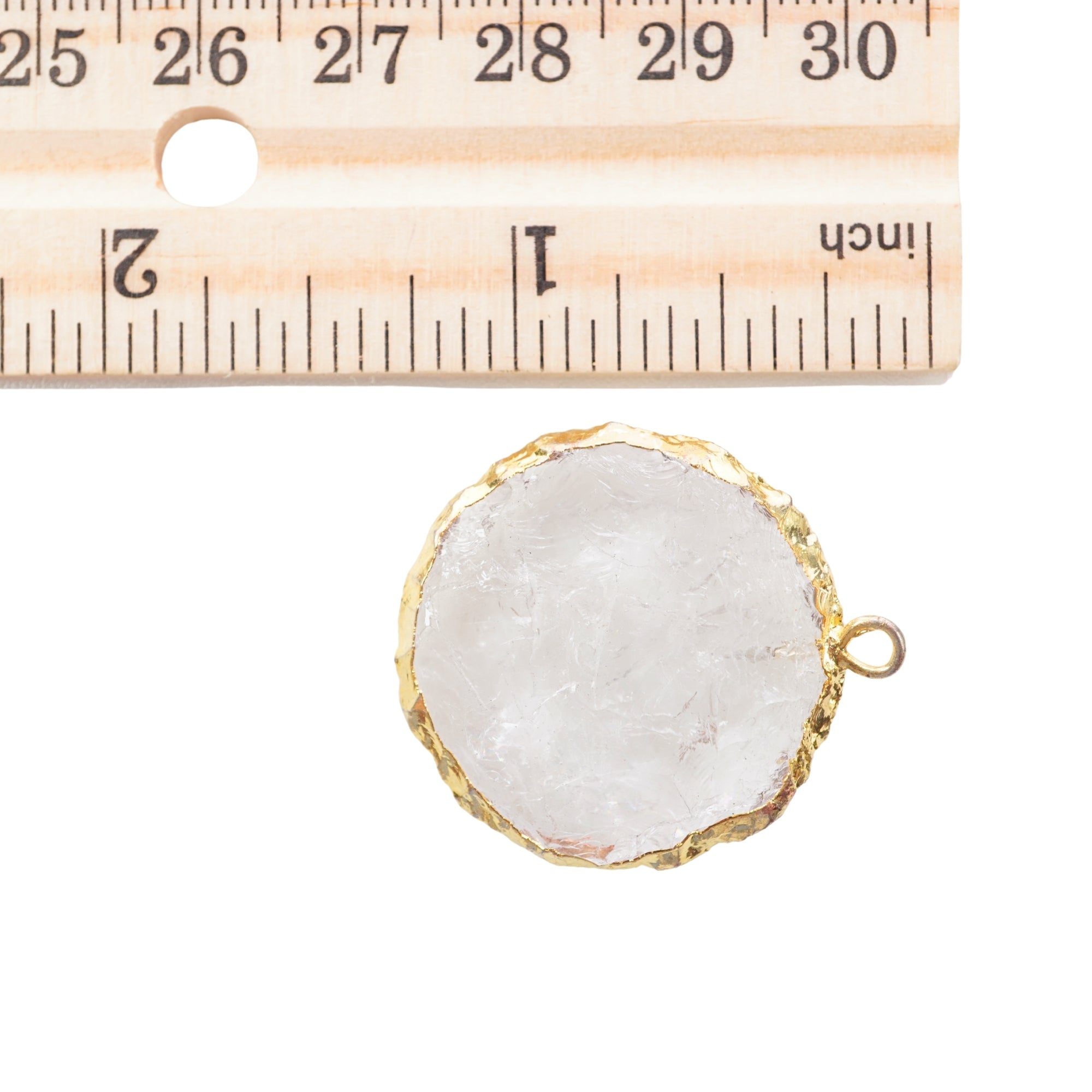 Crystal Quartz Hand knapped Round Big Disc Shape Gemstone Gold Electroplated Charm Pendant