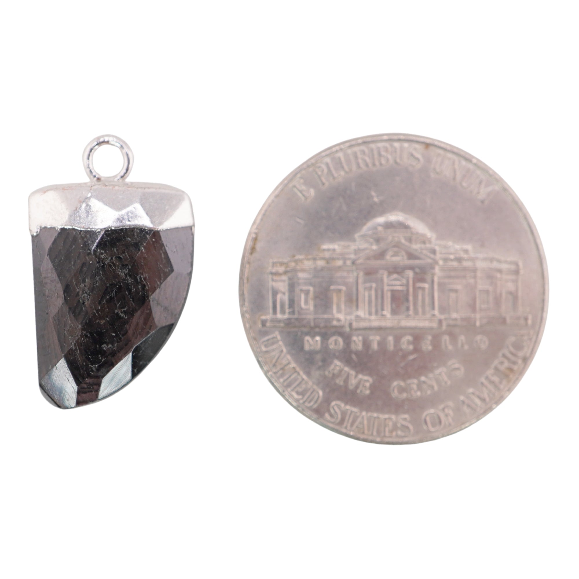 Hypersthene Faceted Horn Shape Gemstone Rhodium Electroplated Charm Pendant