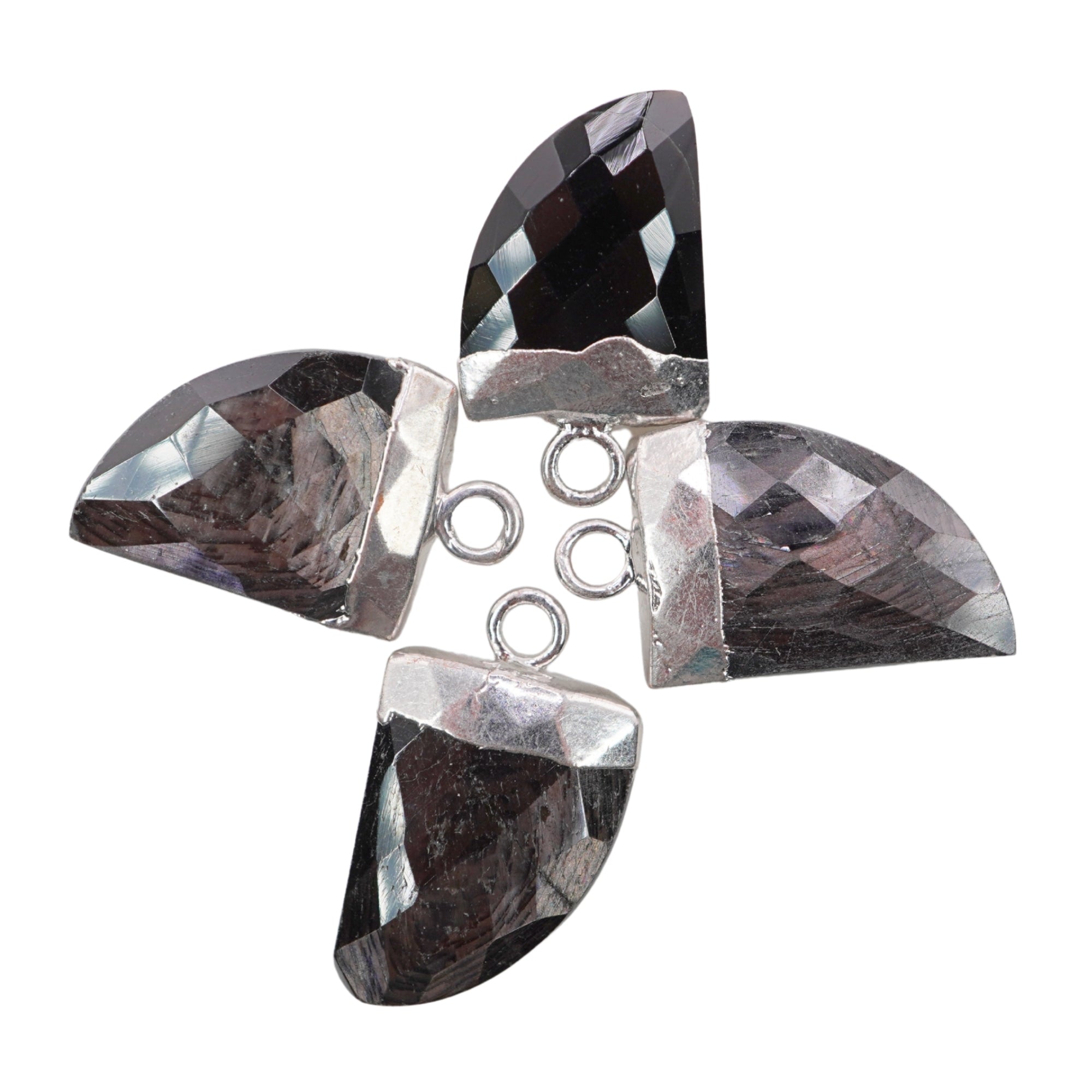 Hypersthene Faceted Horn Shape Gemstone Rhodium Electroplated Charm Pendant