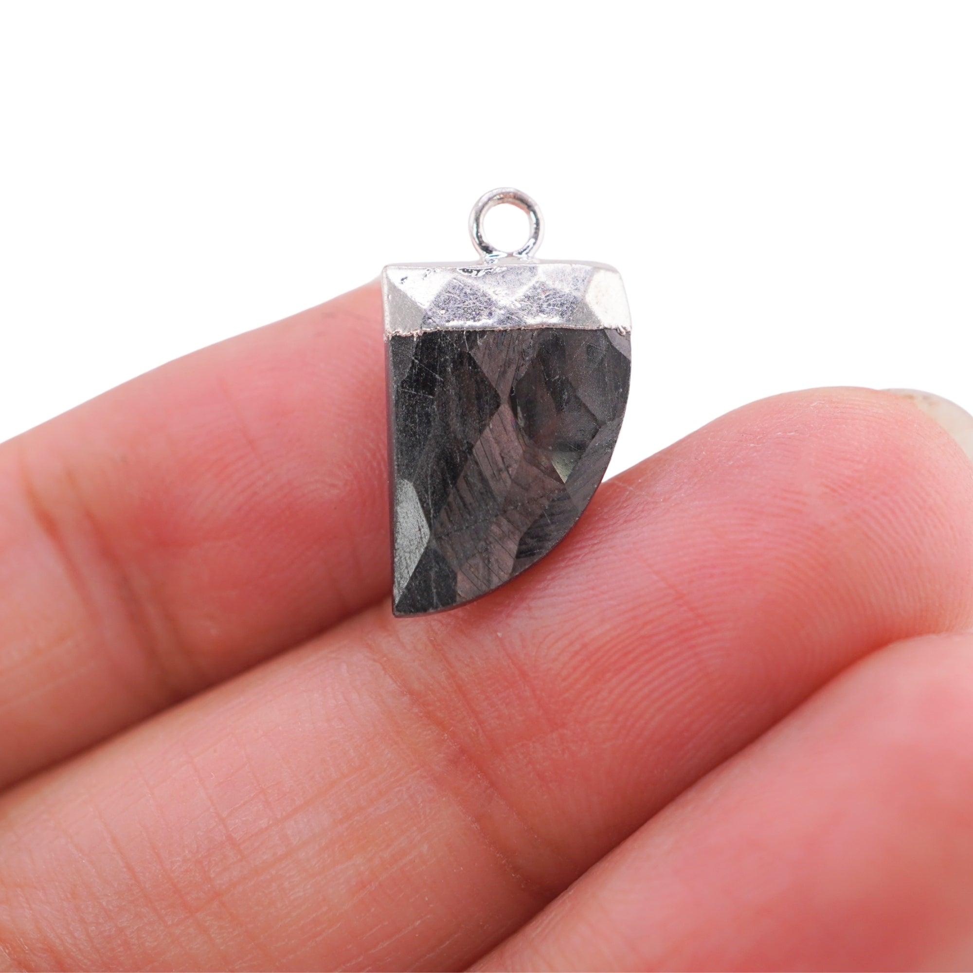 Hypersthene Faceted Horn Shape Gemstone Rhodium Electroplated Charm Pendant