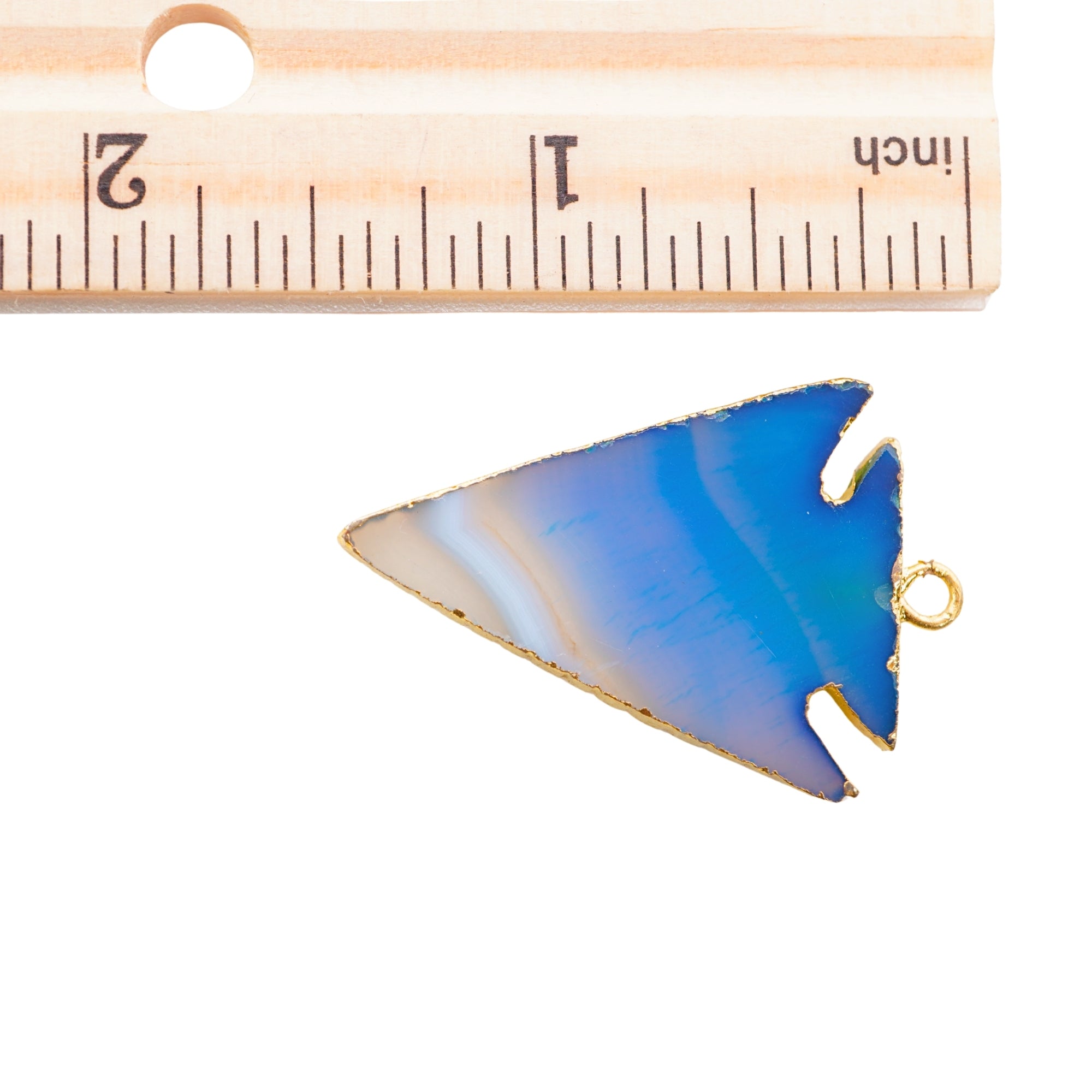 Persian Blue Banded Agate Arrowhead Shape Gemstone Gold Electroplated Charm Pendant