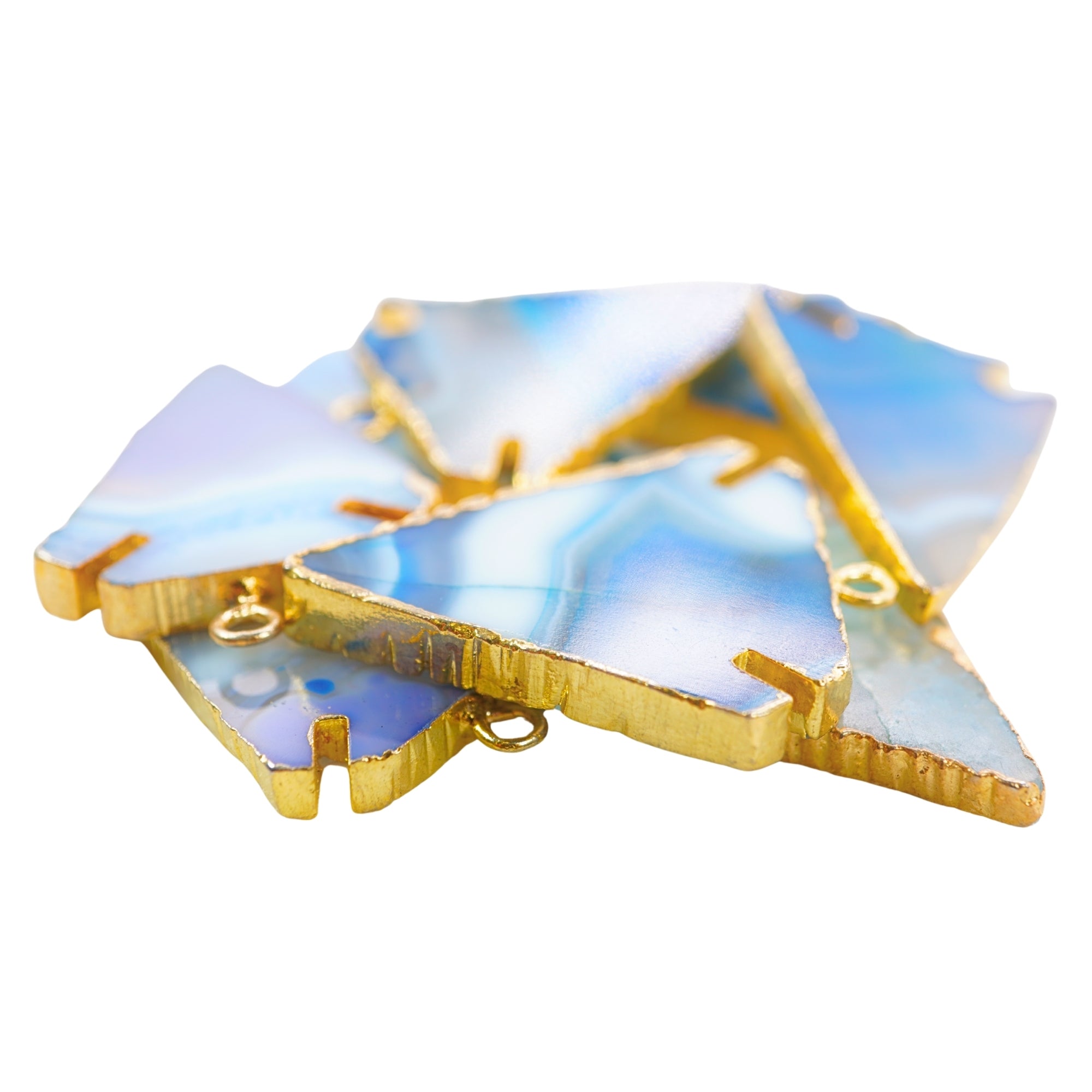 Persian Blue Banded Agate Arrowhead Shape Gemstone Gold Electroplated Charm Pendant