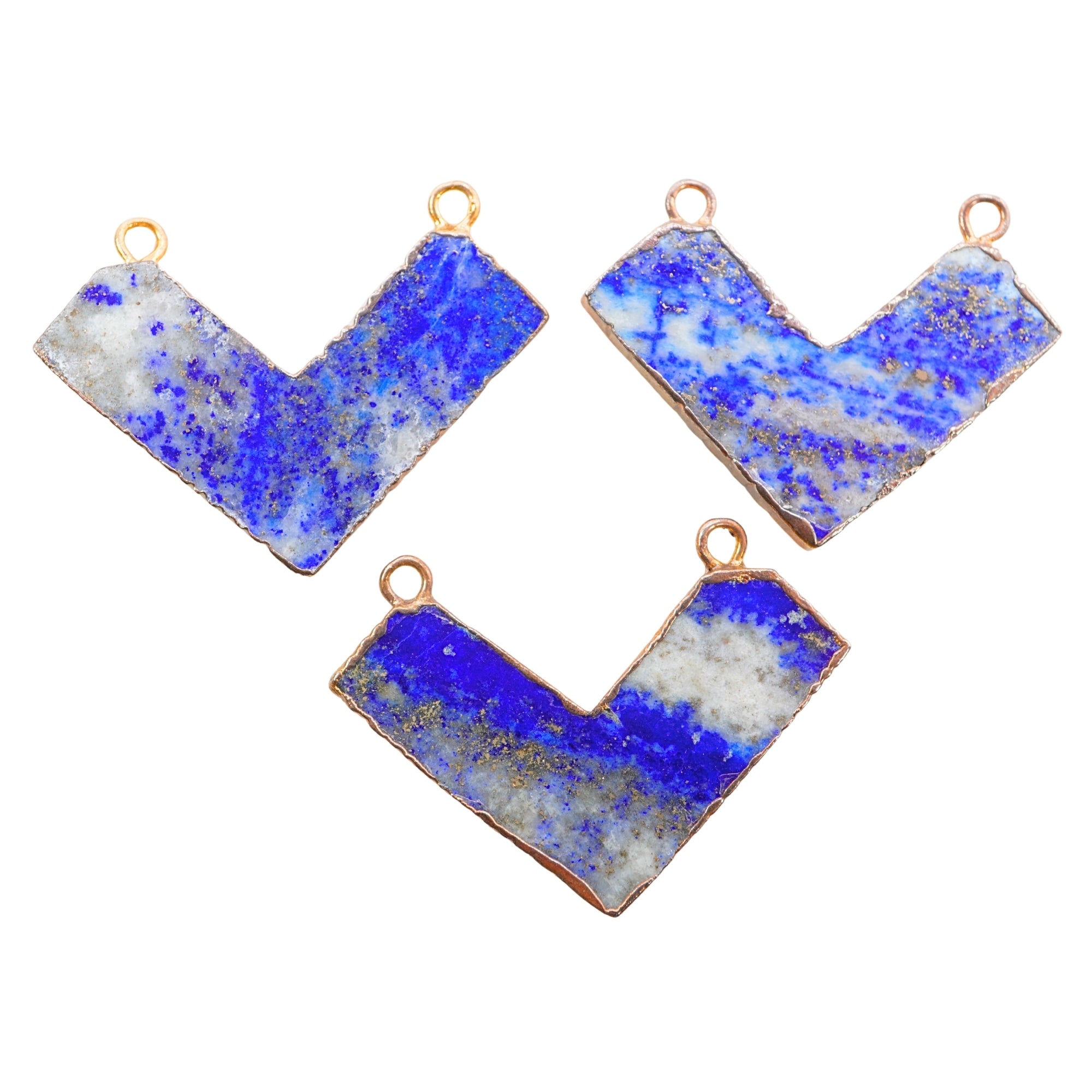Lapis Lazuli Chevron Shape Gemstone Gold Electroplated Charm Pendant